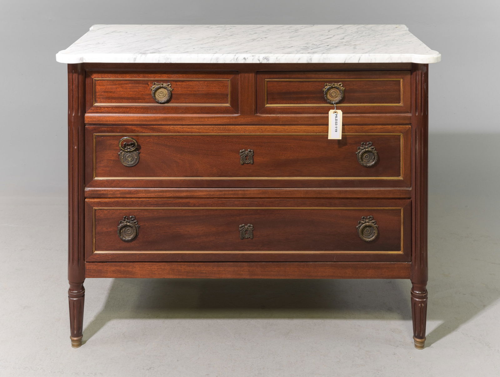 Louis XVI Style White Marble Top Four Drawer Chest (1 of 5)