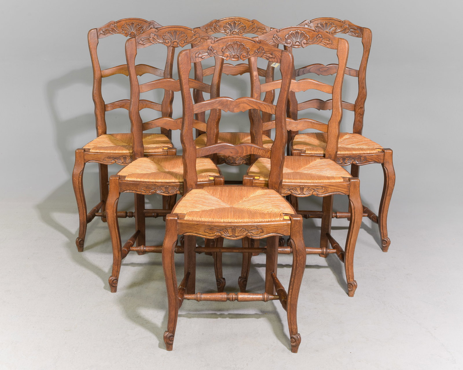 Louis XV Style Set of 6 Oak Rush Seat Chairs (1 of 4)
