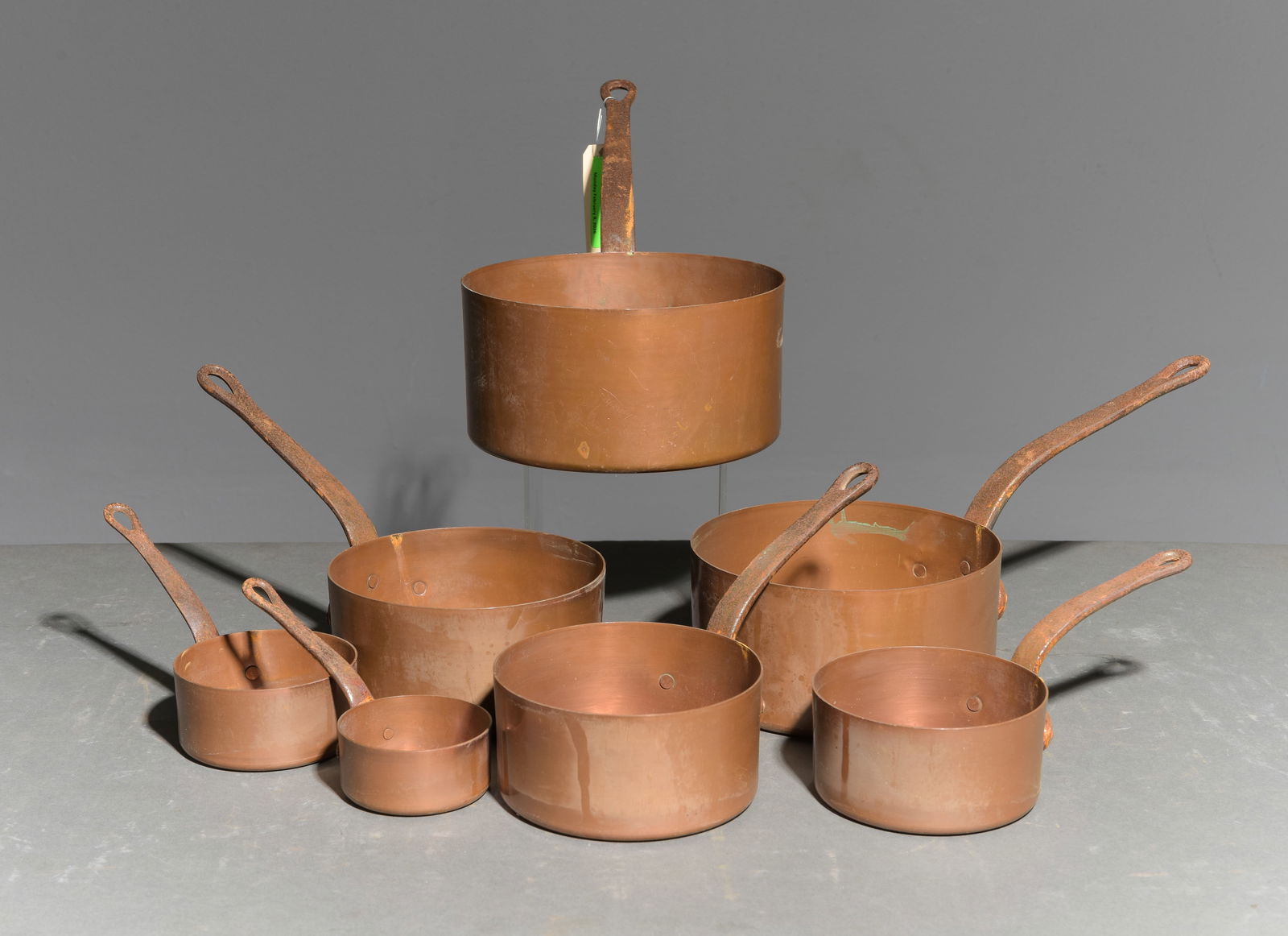 Set of 7 Graduated Copper Sauce Pans (1 of 3)
