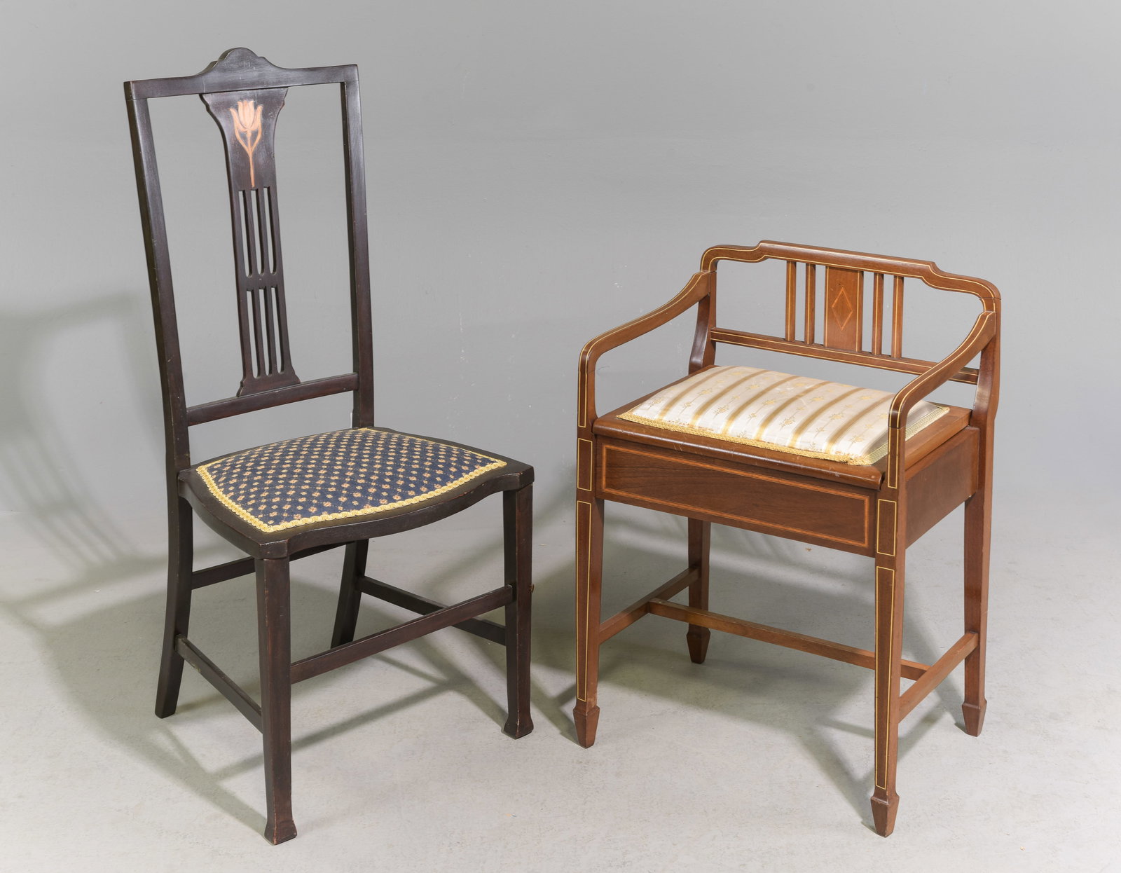 English Inlaid Dressing Stool / Bench & Hall Chair (1 of 4)