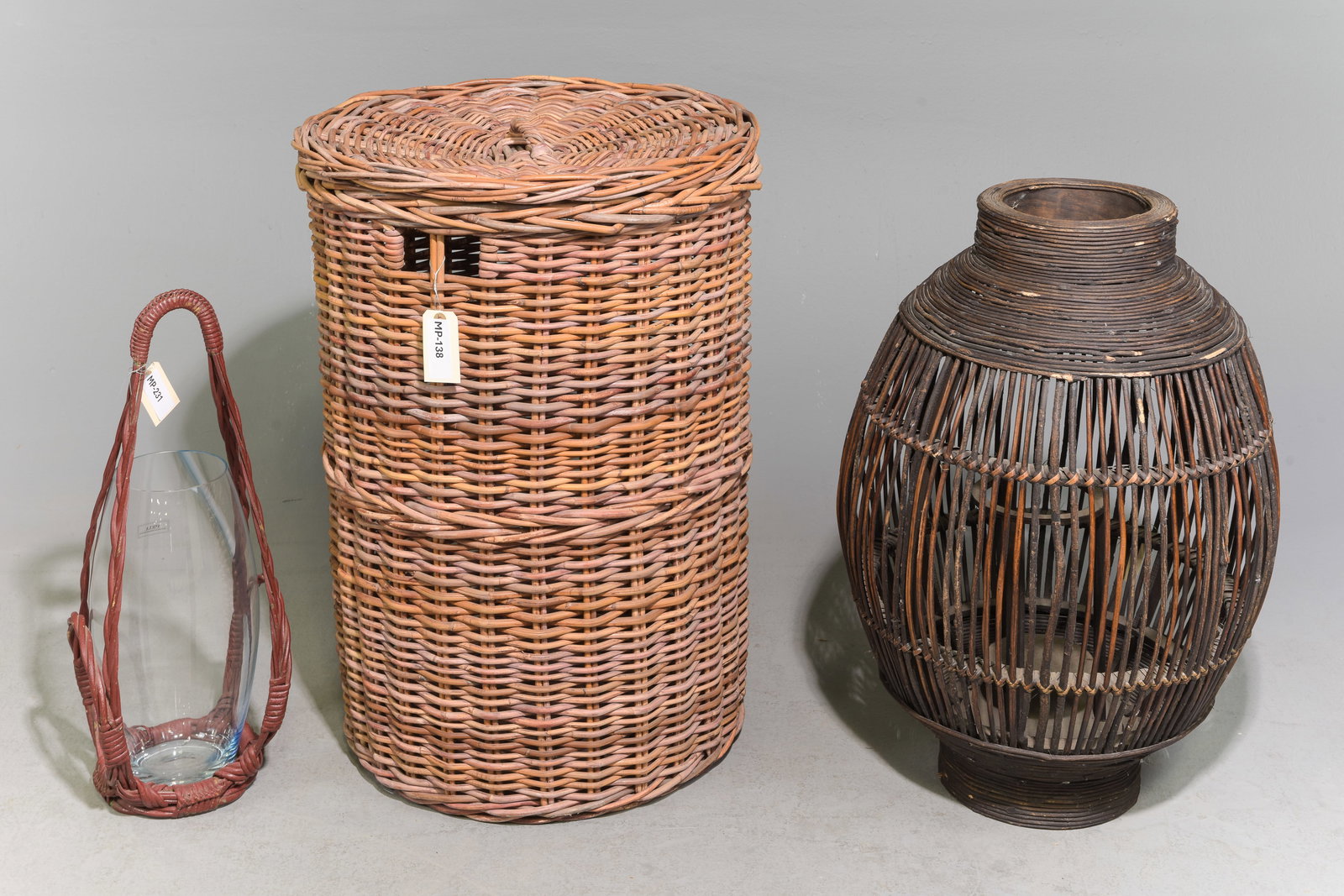 3pcs - Woven Wicker Hamper, Hurricane Lantern, Etc. (1 of 4)