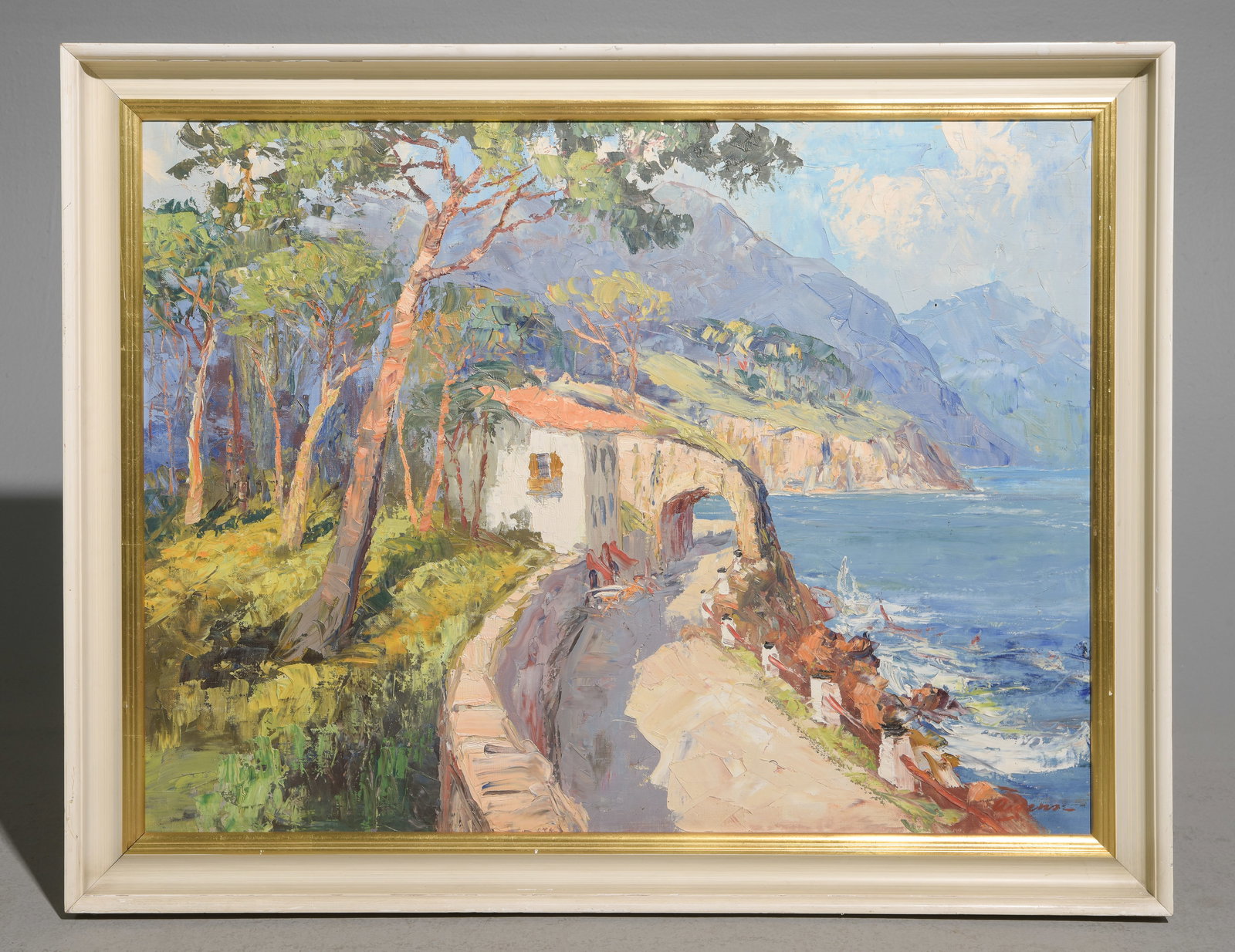 Danish Painted Framed Acrylic on Canvas - Italian Coast (1 of 4)