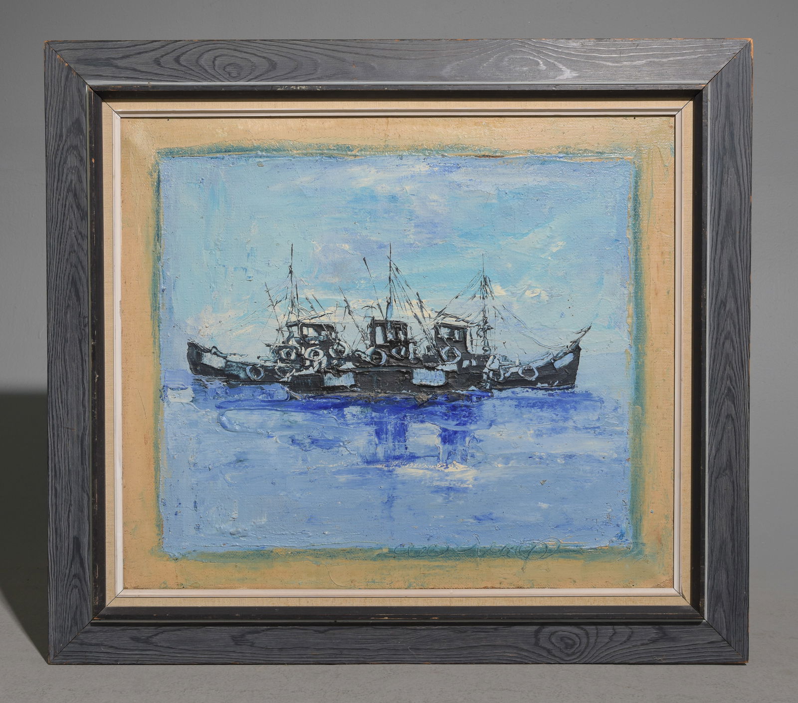 Danish Framed Acrylic on Canvas - Fishing Boats (1 of 4)