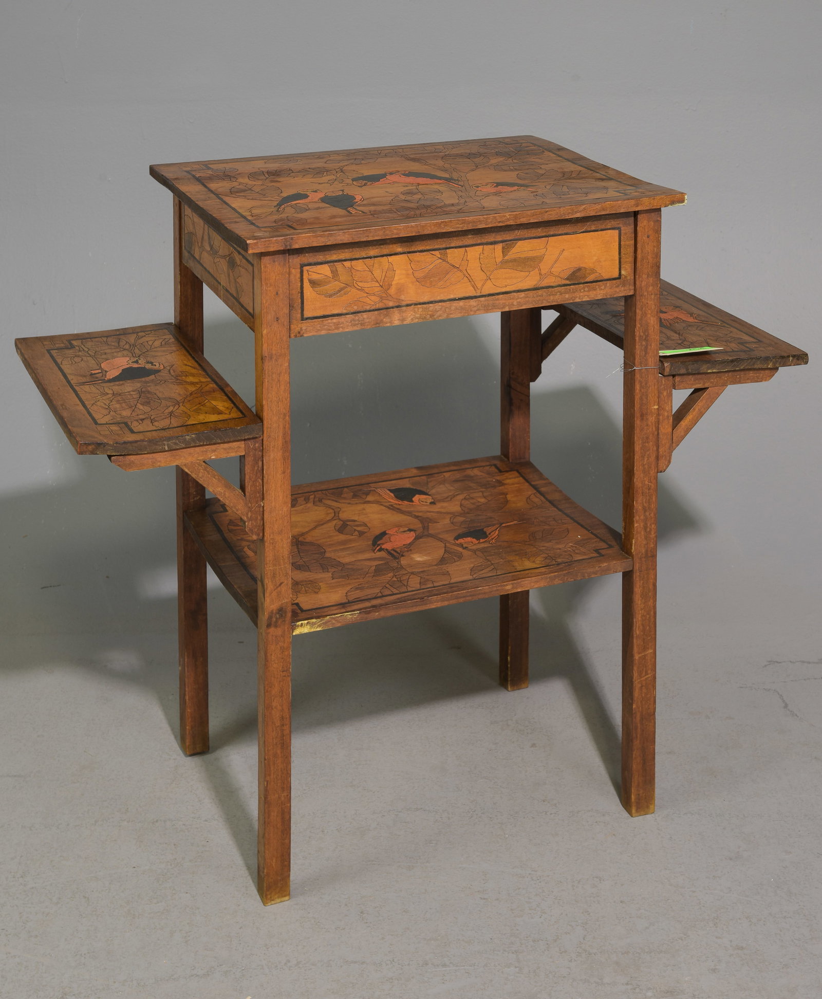 French Polychrome Bird Motif Table: French Polychrome Bird Motif Table - 29 in tall x 34.5 x 15