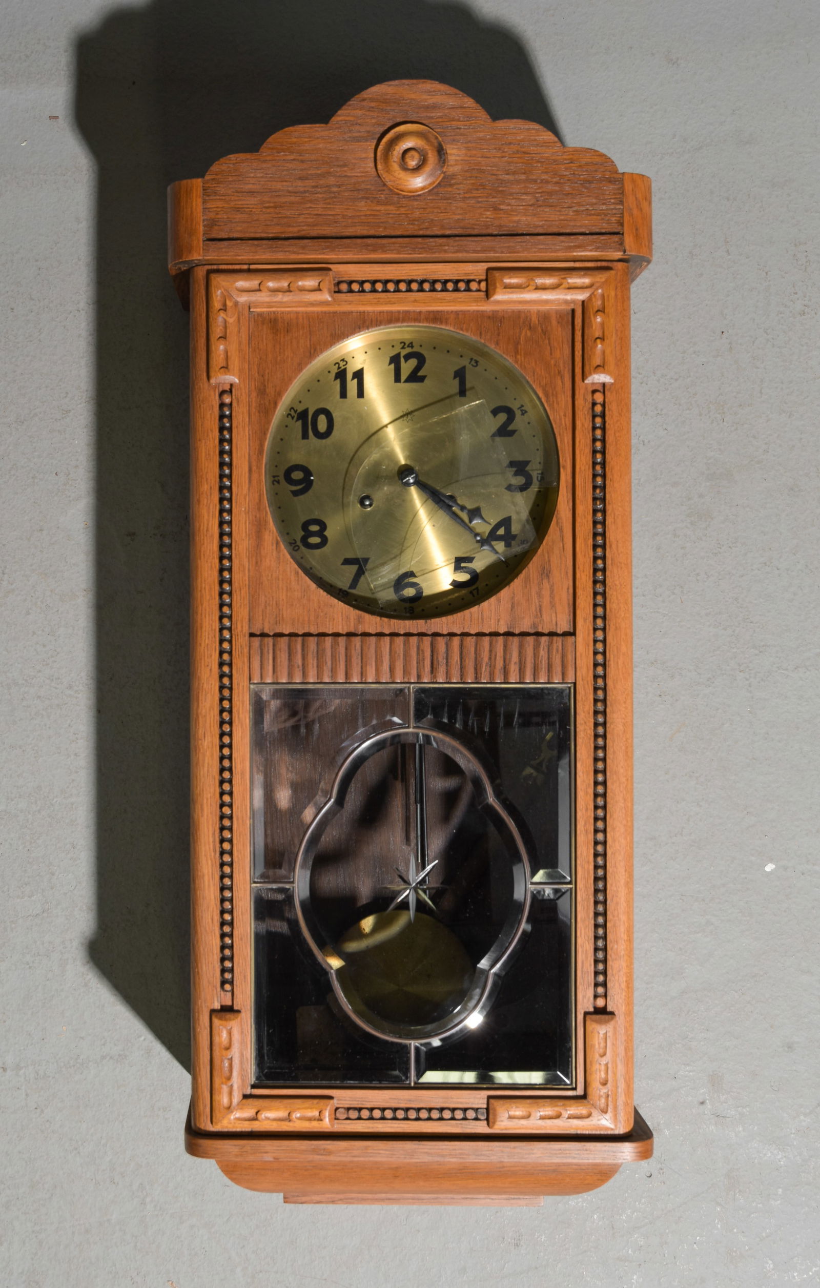 Danish Oak "Regulator" Style Wall Clock (1 of 2)
