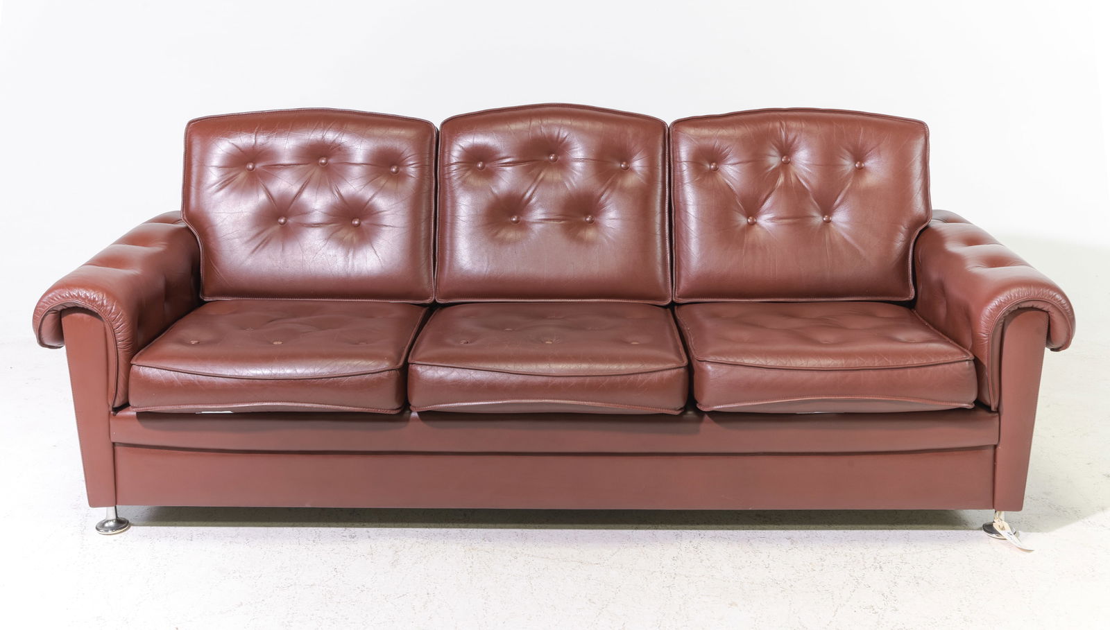 Danish Modern Brown Leather 3 Seater Sofa (1 of 6)