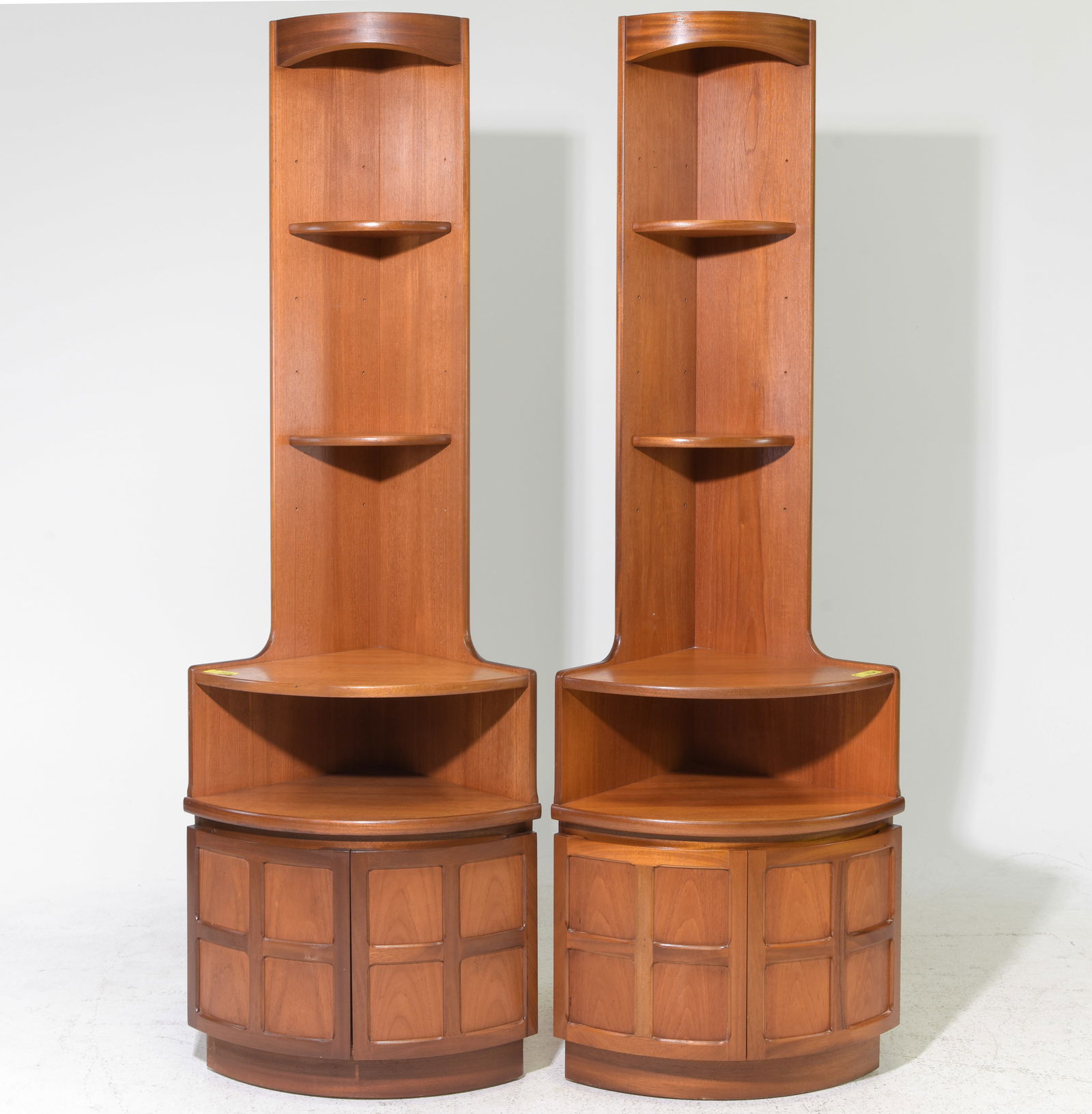2 Mid Century Modern Corner Cabinets - Nathan: 2 Danish Modern Style Corner Cabinets by Nathan Furniture Co. - 77 in tall x 25 x 18 each