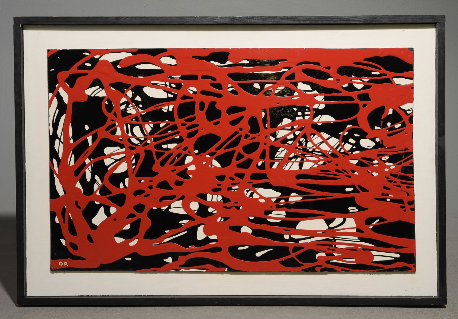 Framed Abstract Art on Board - Signed: Framed Abstract Art on Board - Signed - 24.5 x 36 x 1.5 - This is done in a Jackson Pollock Style