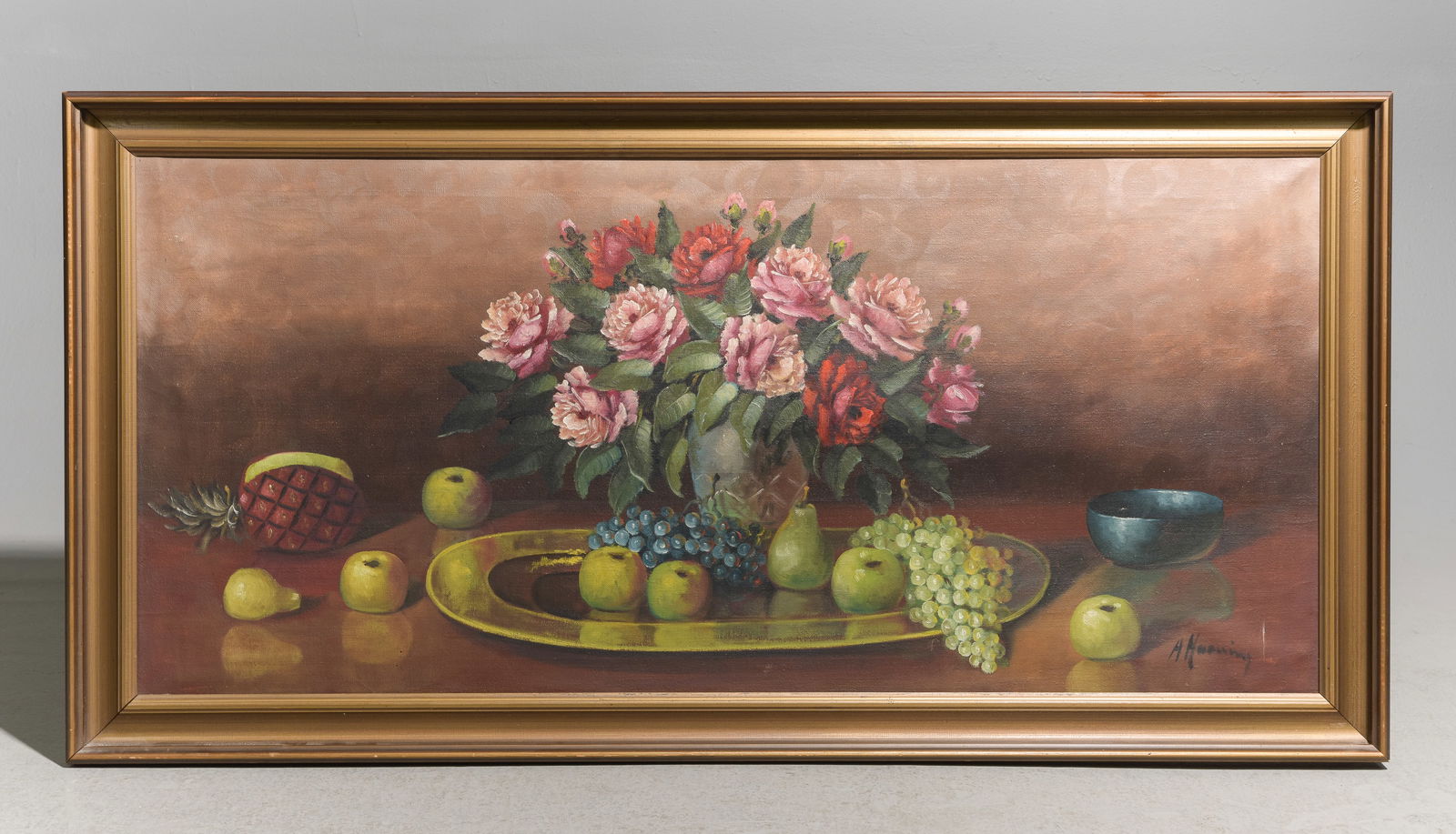 Danish Framed Still Life on Canvas - Floral & Fruit (1 of 3)