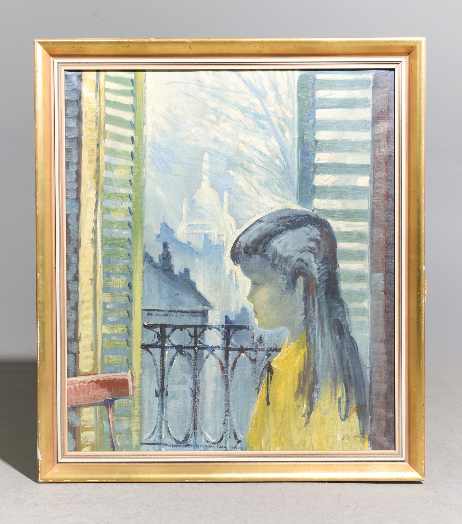 Danish Framed Acrylic on Canvas - Girl: Danish Framed Acrylic on Canvas - Girl - 33 in tall x 29 x 2, The work itself is 29.25 x 24.75