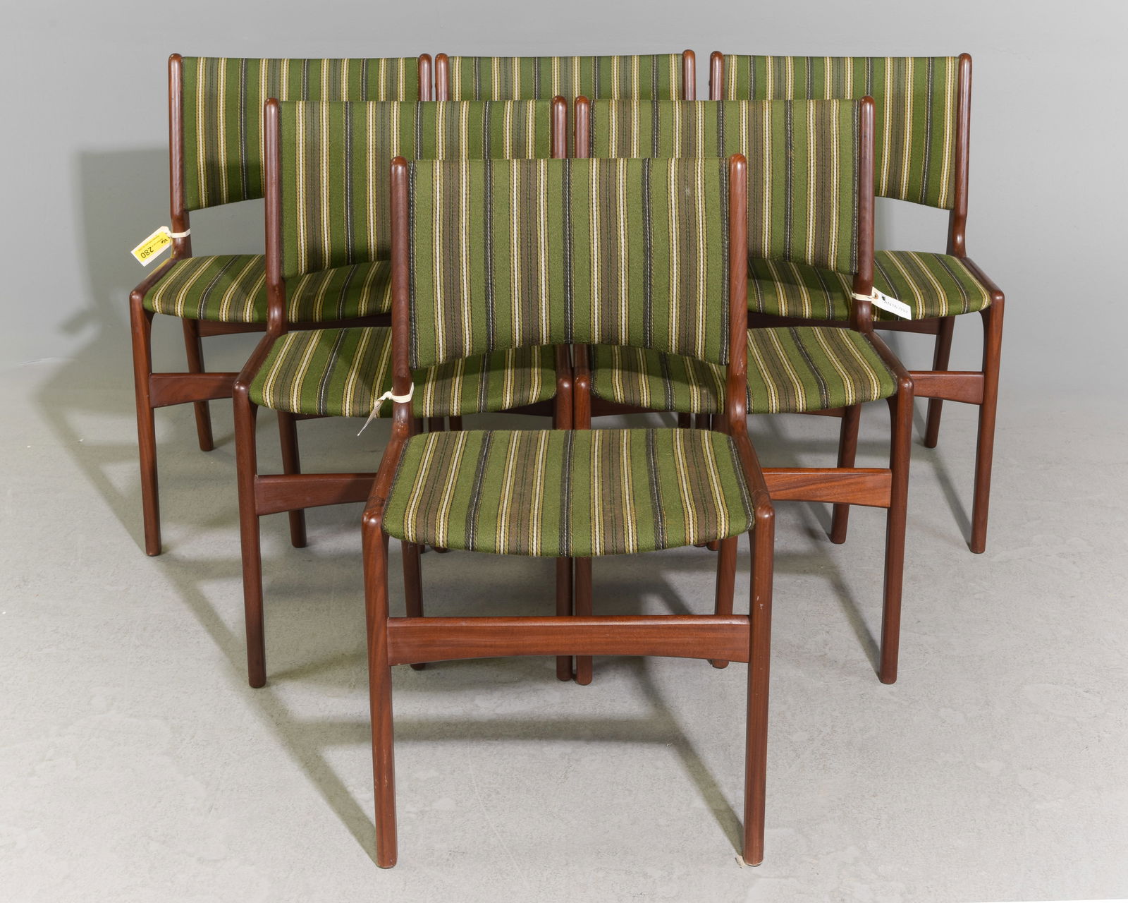 Danish Modern Set of 6 Upholstered Dining Chairs: Danish Mid Century Modern Set of 6 Upholstered Dining Chairs - 31 in tall x 19.25 x 20 each with a seat height of 17 inches