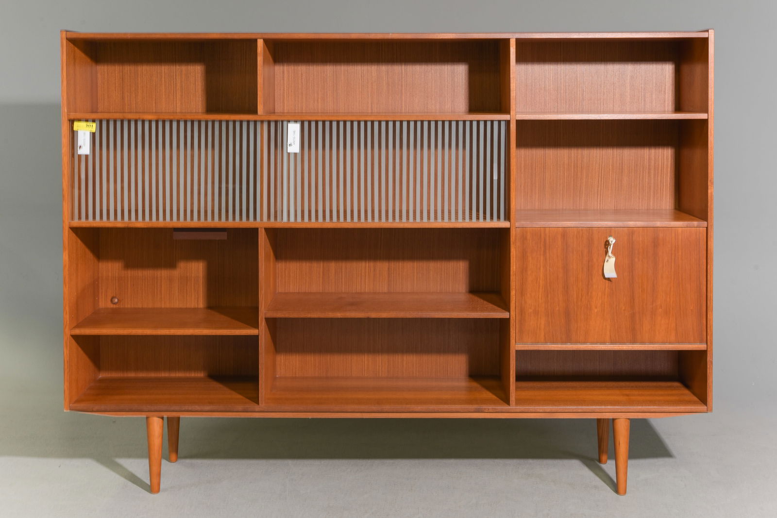 Danish Modern Wall Unit / Bookcase: Danish Mid Century Modern Wall Unit / Bookcase - 57 in tall x 78.75 x 14