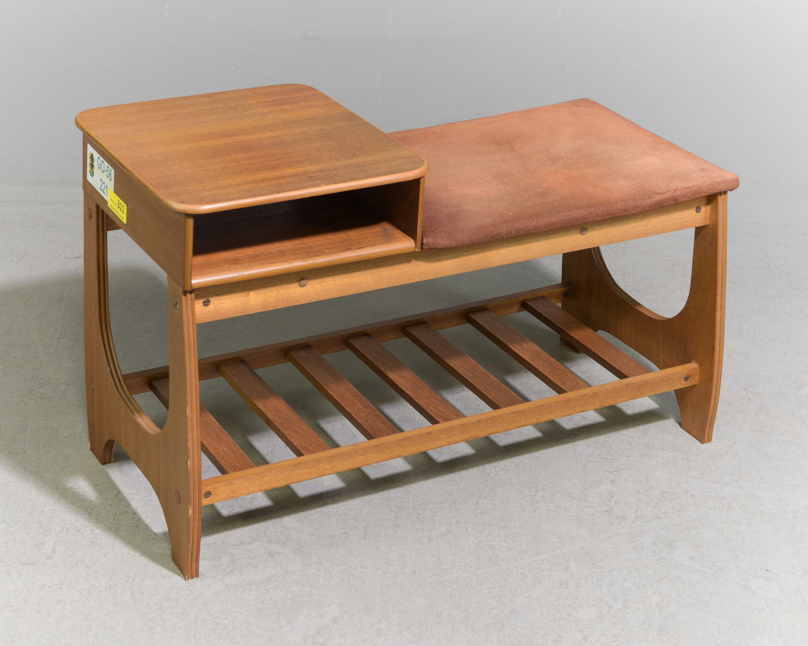 Mid Century Modern Telephone Bench #1: Danish Modern Style Telephone Bench with Magazine Shelf - 19.25 in tall x 32 x 15.5 with a seat height of 15.5 inches