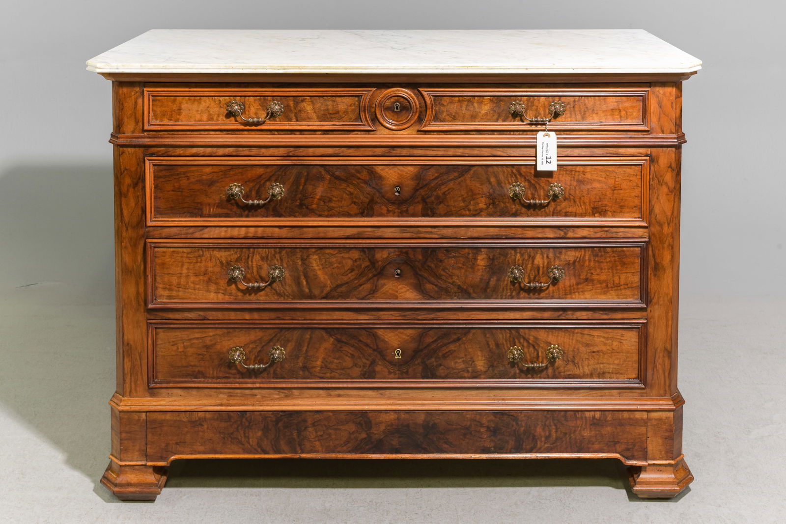 Louis Philippe Style Walnut White Marble Top Chest (1 of 6)