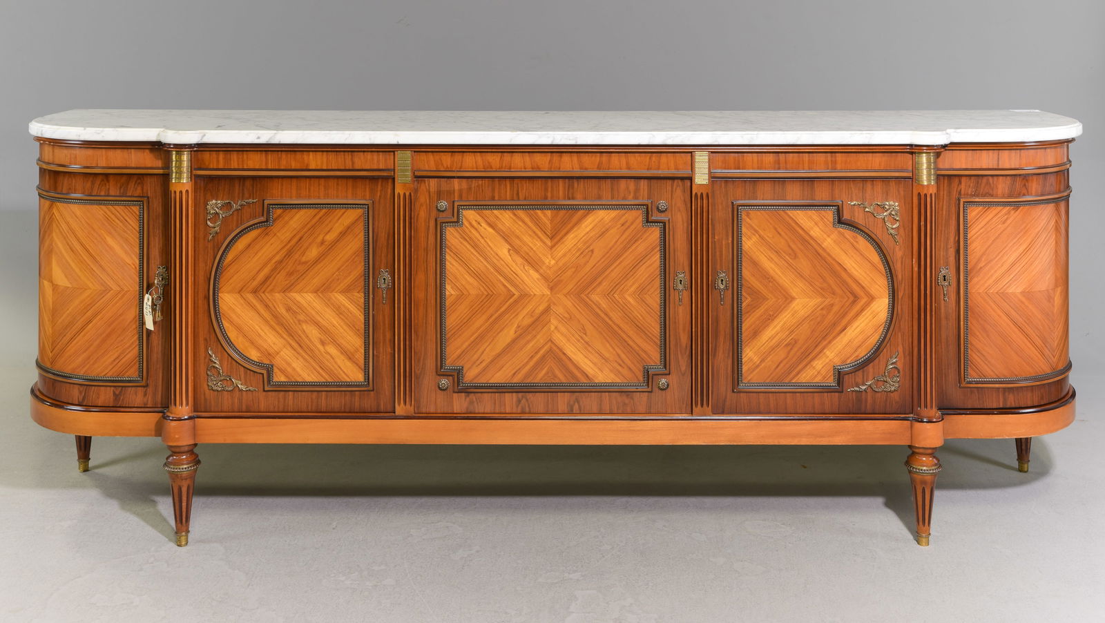 Louis XVI Style White Marble Top Curved Sideboard #1: French Louis XVI Style White Marble Top Curved Sideboard / Enfilade - 35 in tall x 105 x 23