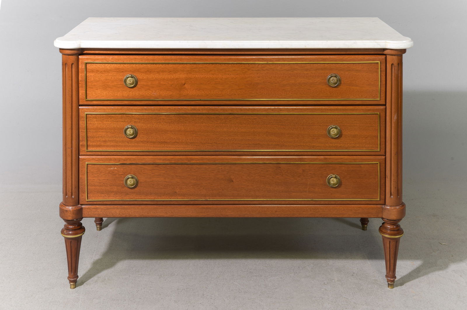 Louis XVI Style White Marble Top Three Drawer Chest (1 of 3)