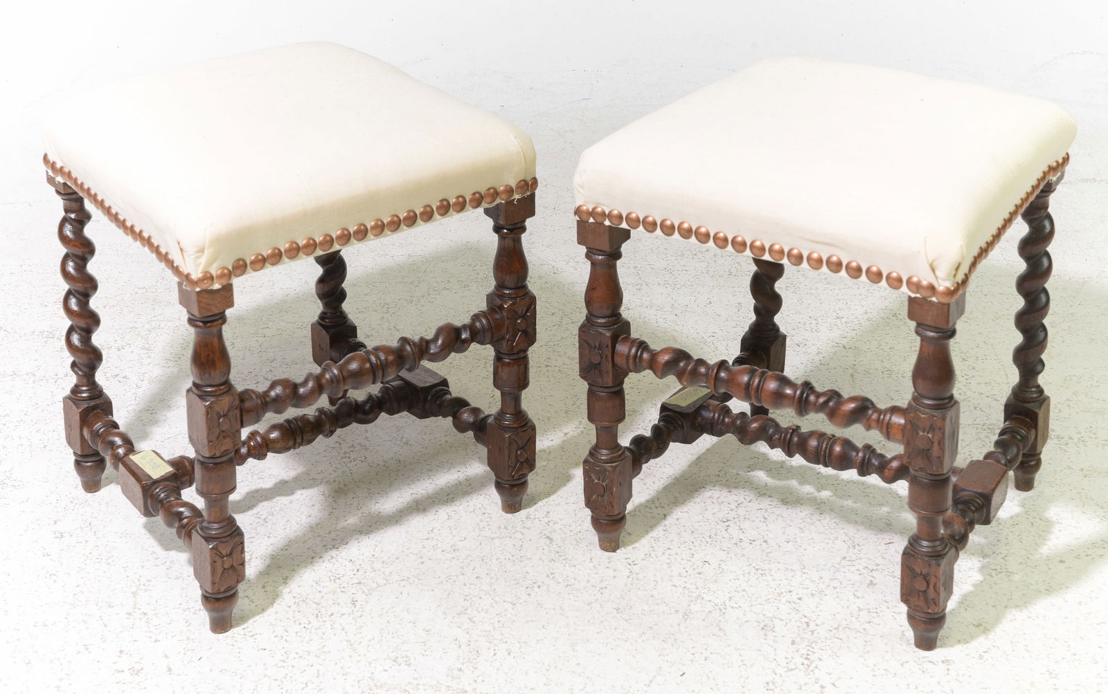 Louis XIII Style Pair of French Twist Stools #2: French Renaissance / Louis XIII Style Pair of French Twist Stools - 19 in tall x 17.5 x 16.5 each