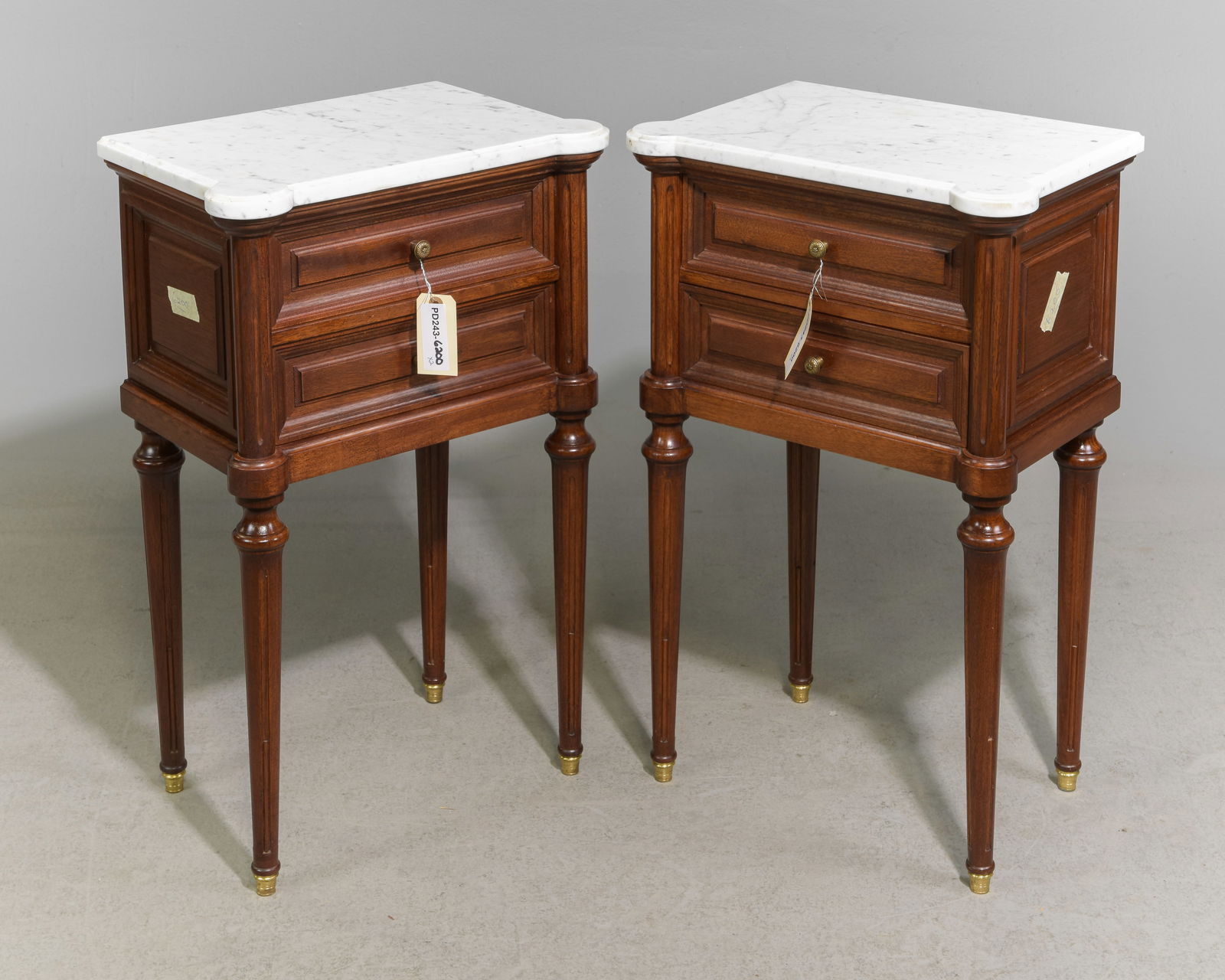 Louis XVI Style Pair of White Marble Top Chests (1 of 4)
