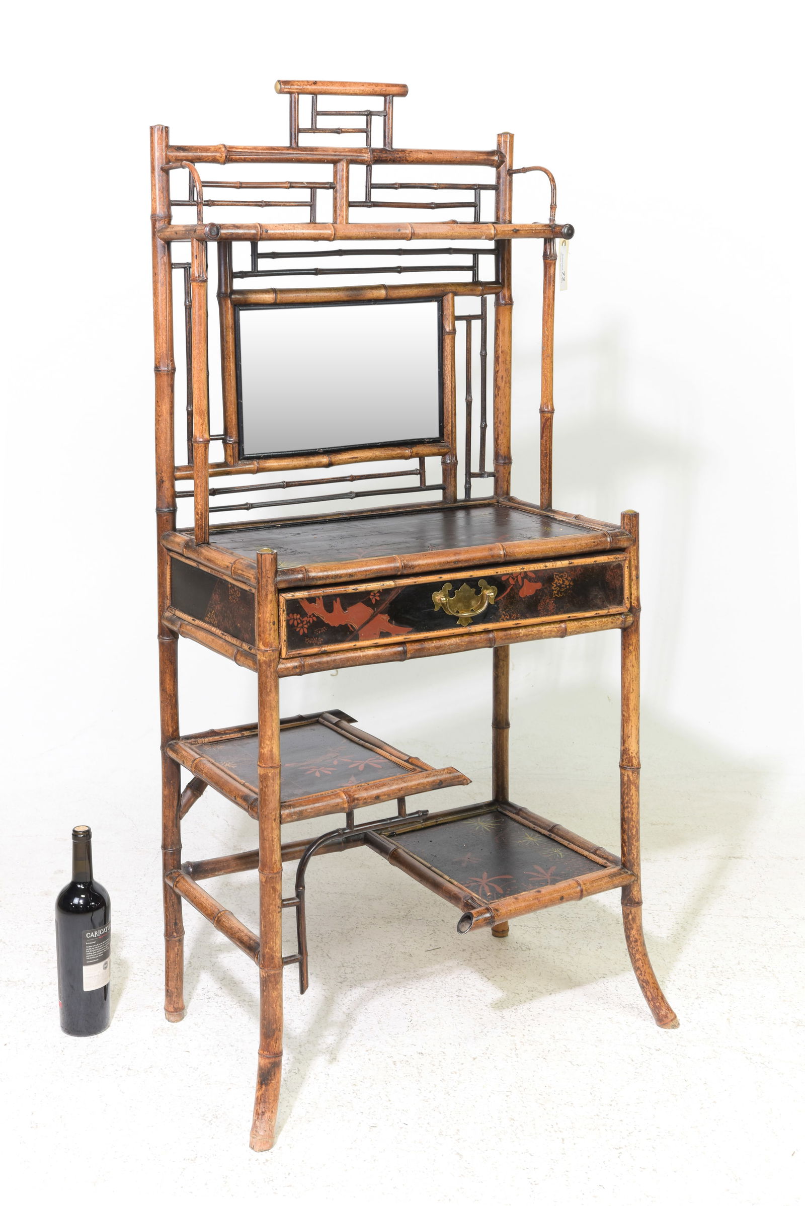 Bamboo Mirror Back Etagere / Hall Table: Bamboo Mirror Back Etagere / Hall Table - 55 in tall x 24.25 x 14