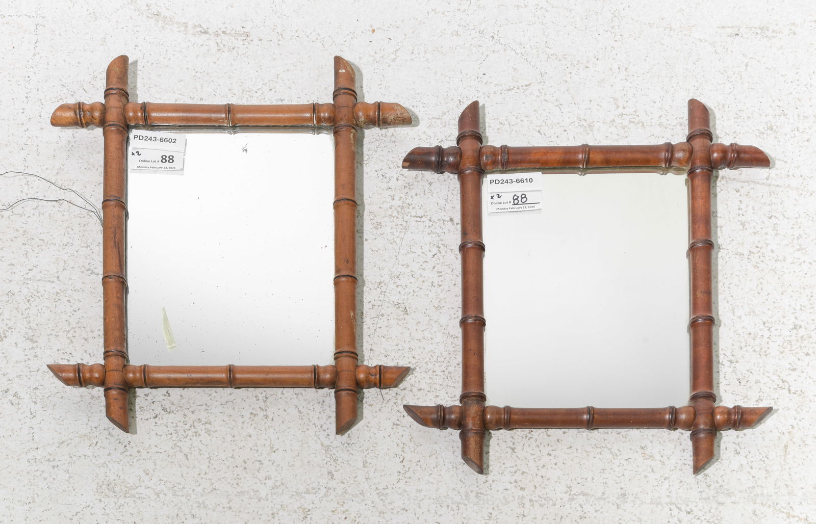 2 French Faux Bamboo Framed Mirrors: 2 French Faux Bamboo Framed Mirrors - The largest is 21 in tall x 18 x 1.5