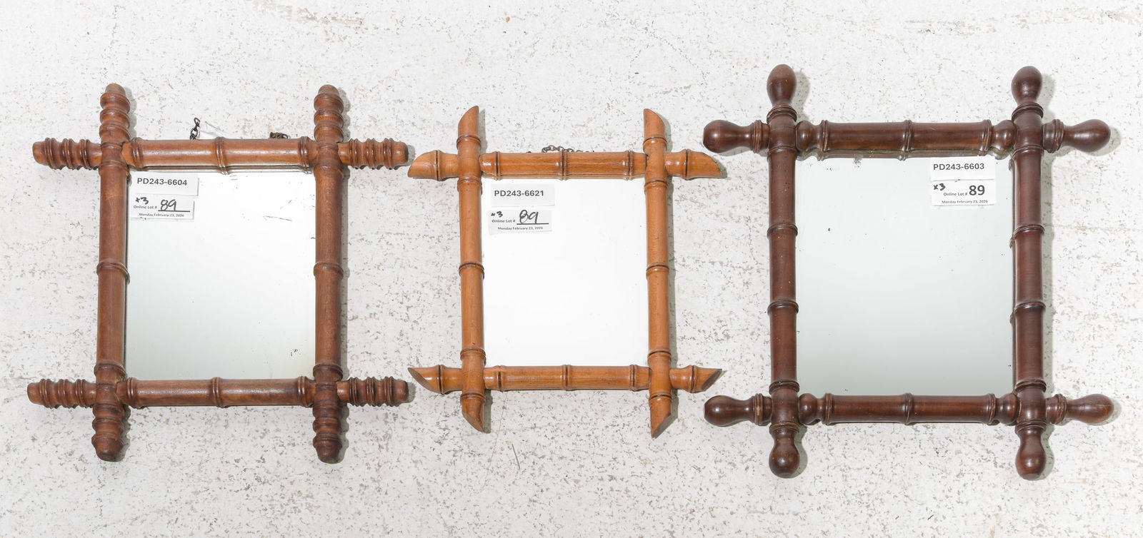 3 French Faux Bamboo Framed Mirrors: 3 French Faux Bamboo Framed Mirrors - The largest is 18.5 in tall x 16.5 x 1.5