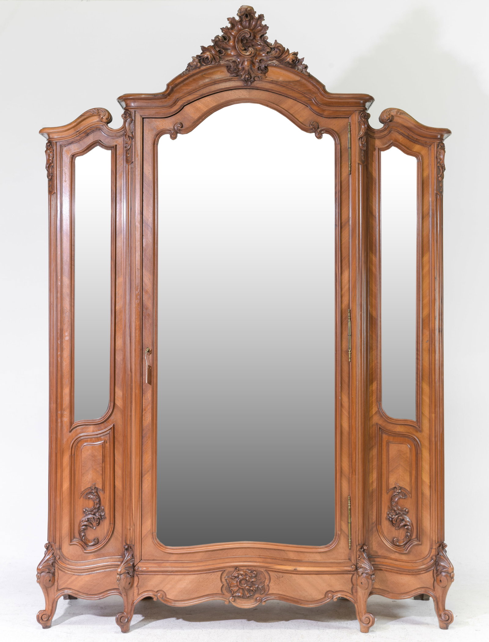 Louis XV Style Triple Mirror Walnut Armoire (1 of 7)