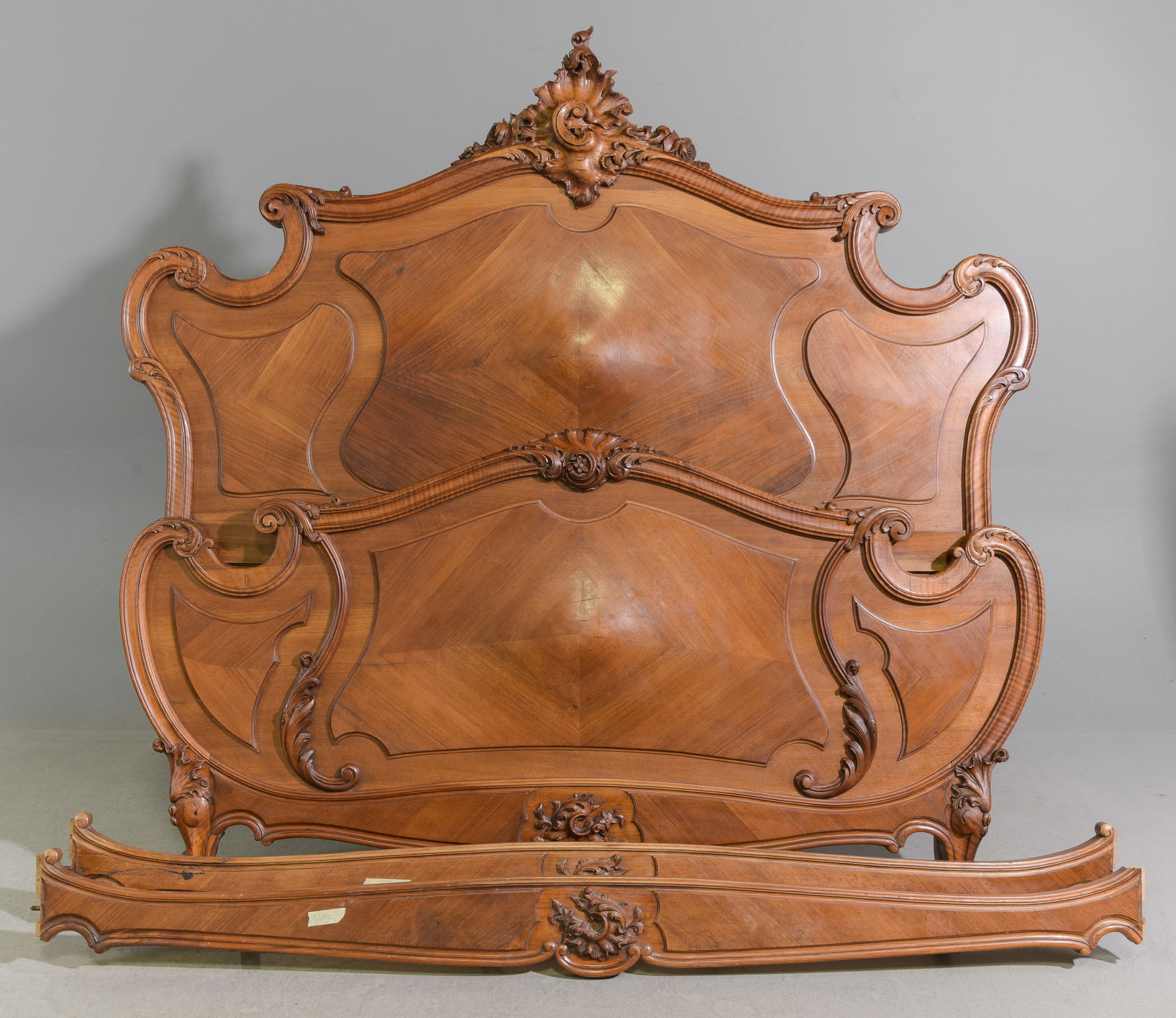 Louis XV Style Walnut Bed with Rails (1 of 5)