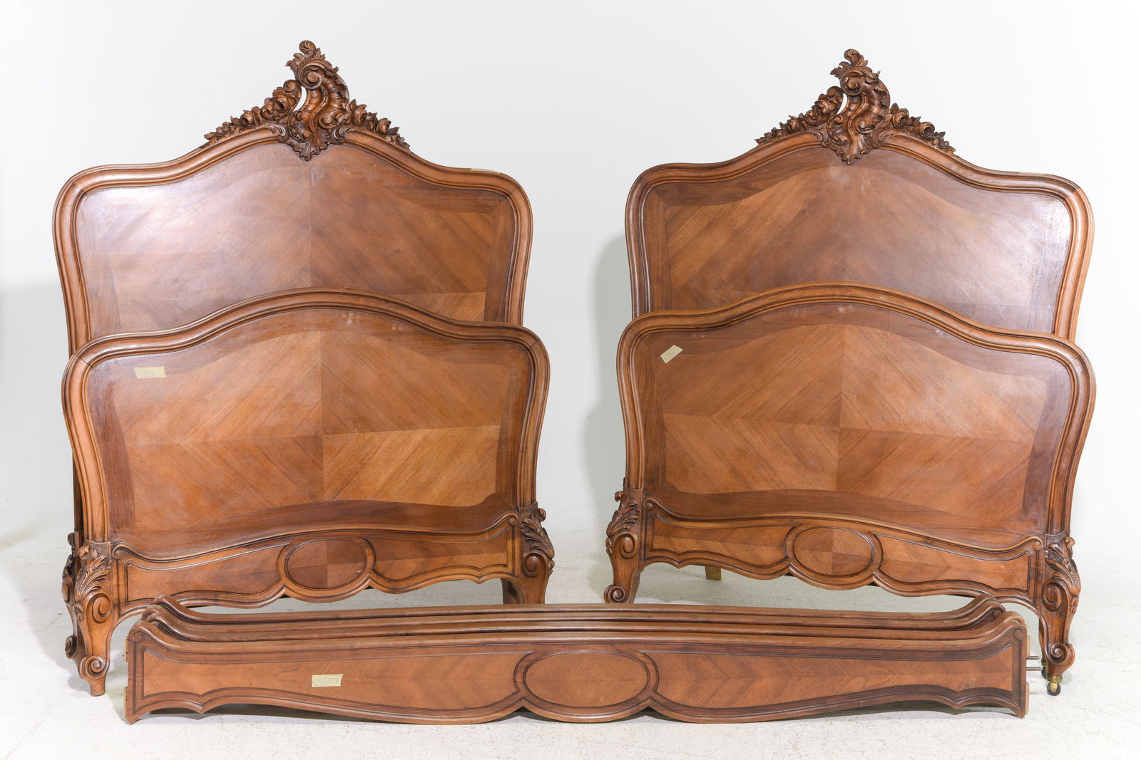 2 Louis XV Style "Twin" Walnut Beds with Rails (1 of 4)