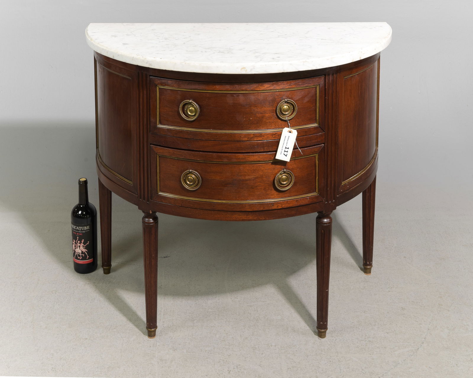 Louis XVI Style White Marble Top Demilune Chest (1 of 3)