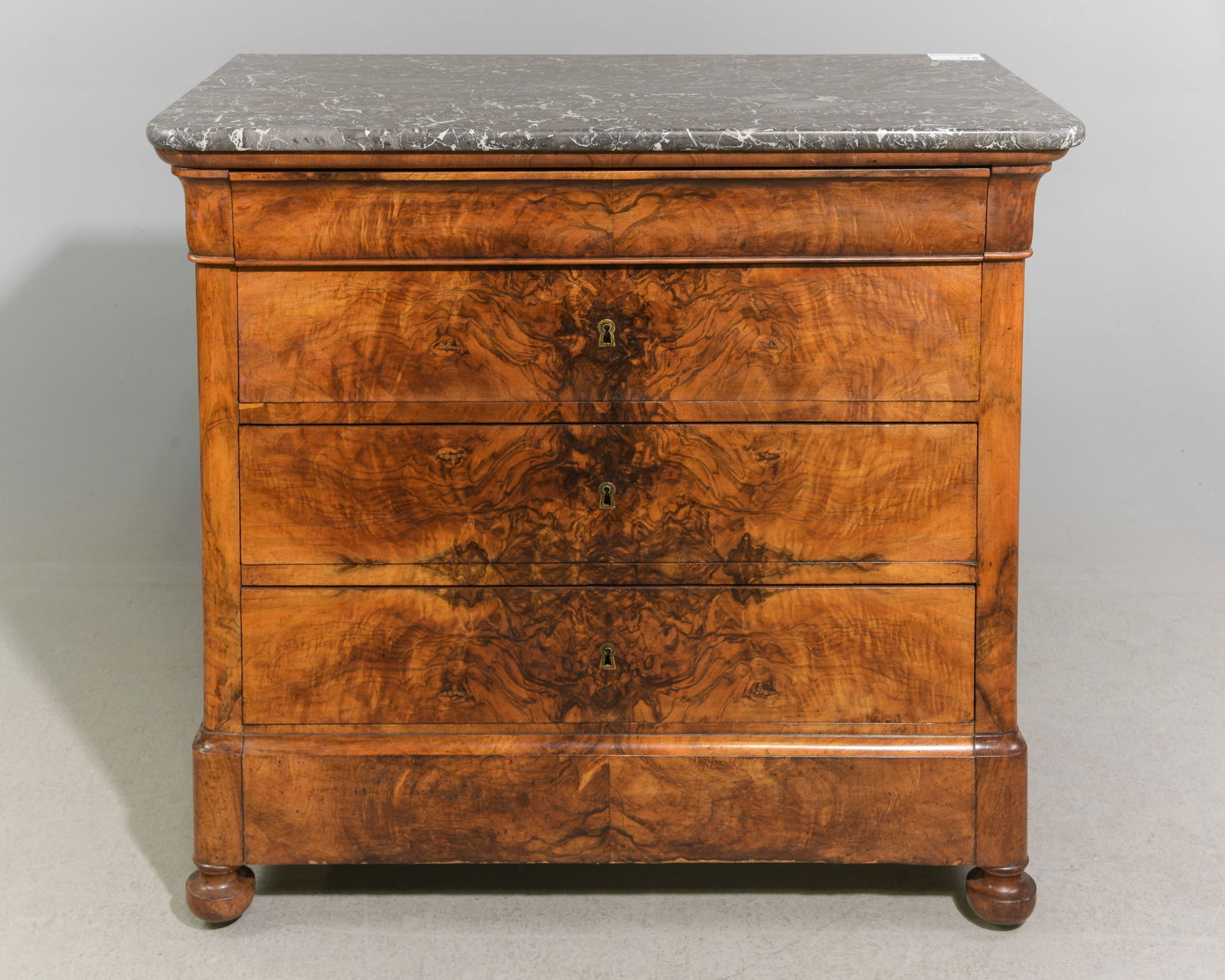 Louis Philippe Small Grey Marble Top Walnut Chest (1 of 5)