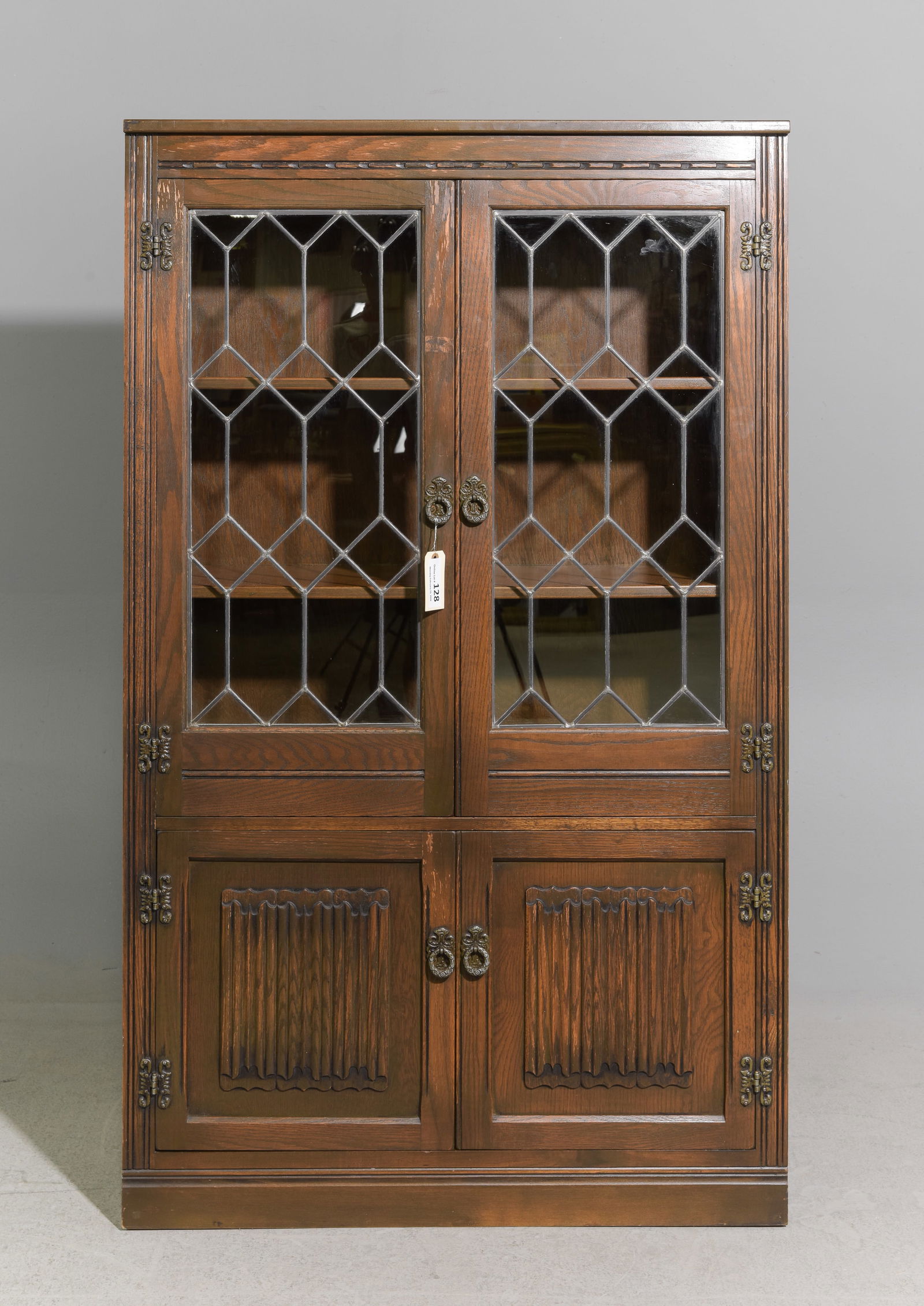 British Oak Leaded Glass Bookcase / Cabinet (1 of 3)