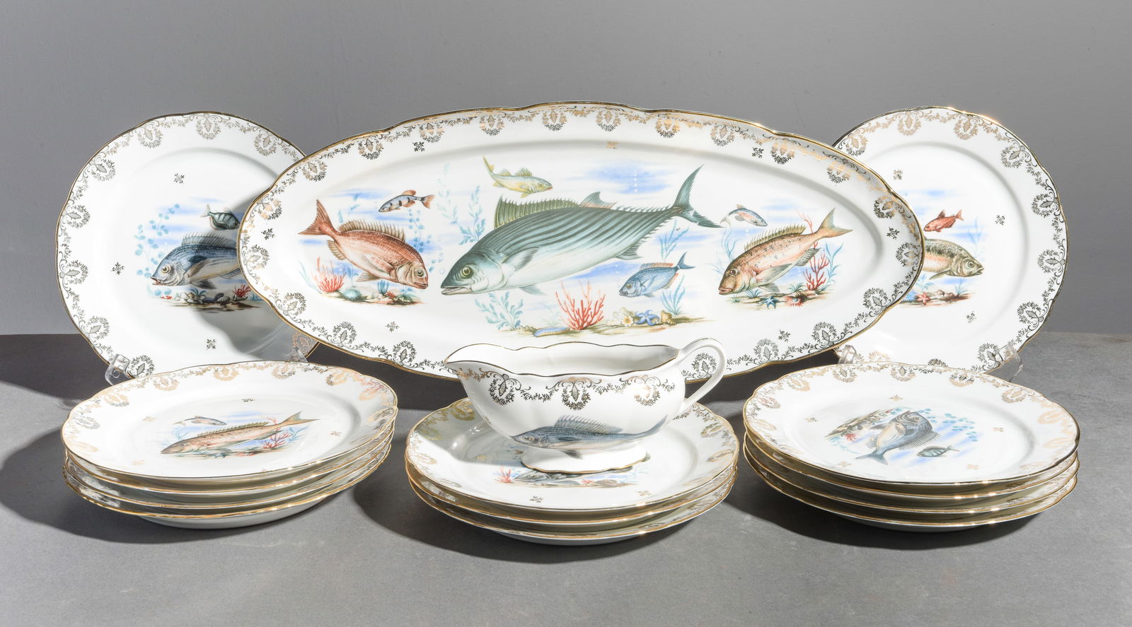 15pc Fish Plate Set - Platter, Plates, Sauce Boat (1 of 6)
