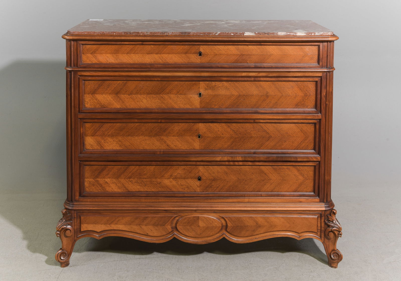 Louis XV Style Walnut Marble Top Chest (1 of 5)