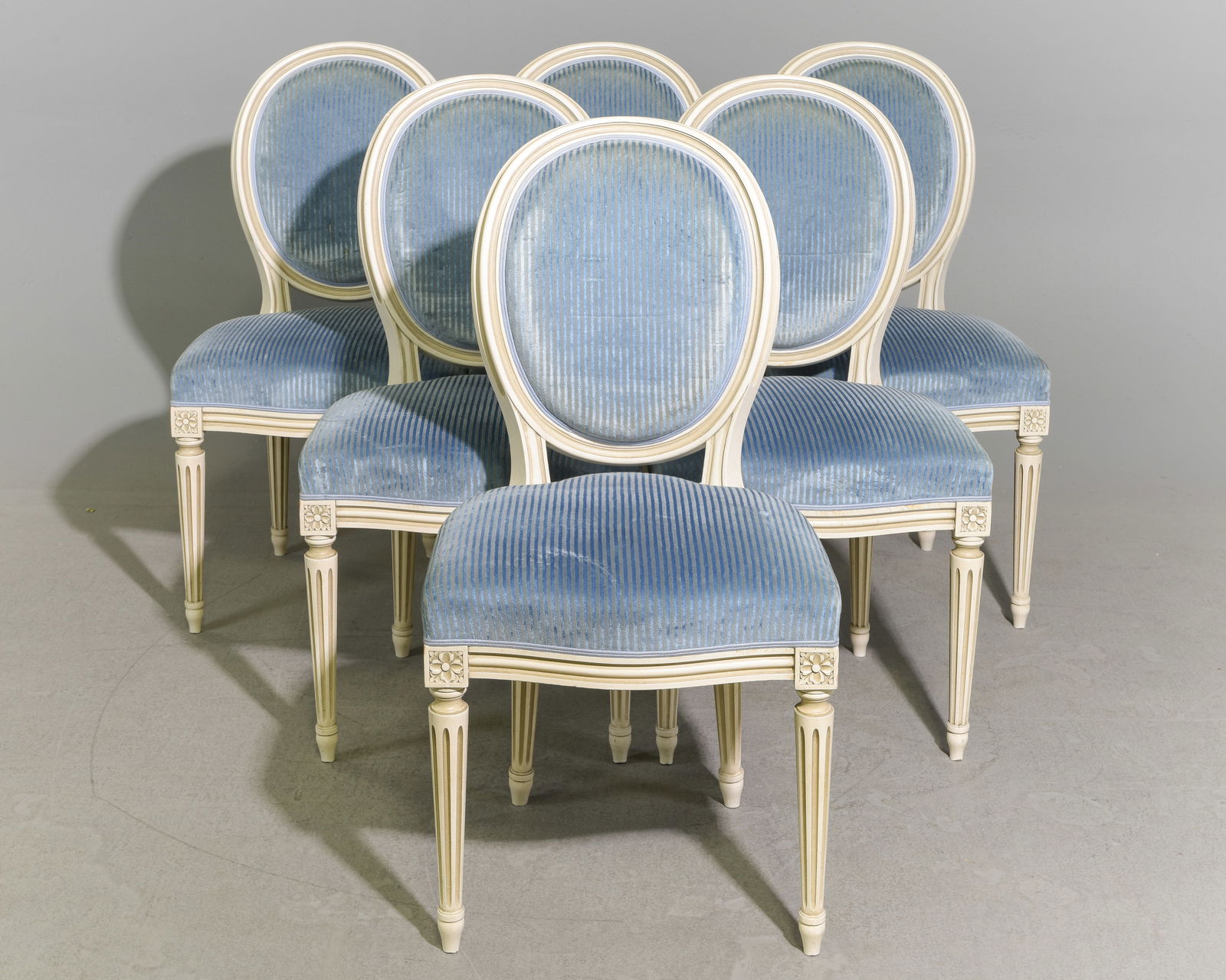 Louis XVI Style Set of 6 Painted Balloon Back Chairs: French Louis XVI Style Set of 6 Painted Balloon Back Chairs - 27 in tall x 19 x 21 each with a seat height of 19 inches
