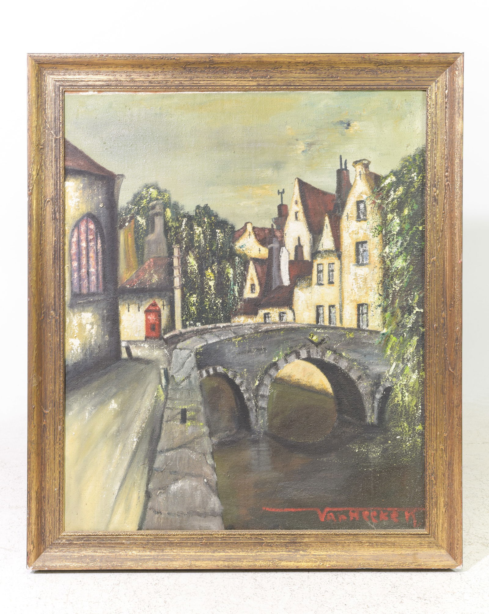 Large Framed Oil on Canvas - European Townscape (1 of 3)