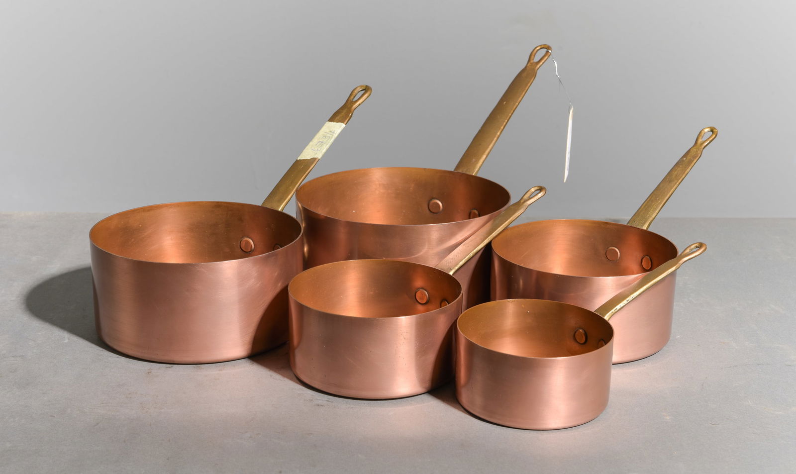French Set of 5 Polished Copper Sauce Pans (1 of 3)