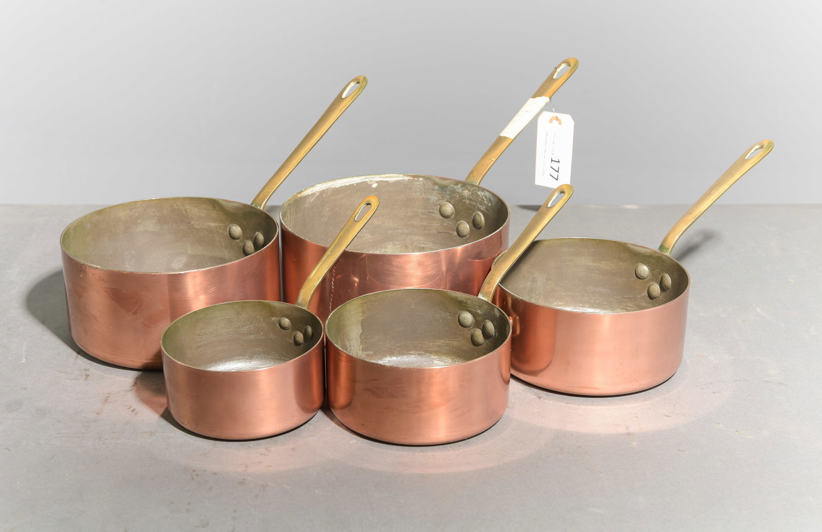 French Set of 5 Polished Copper Sauce Pans (1 of 3)