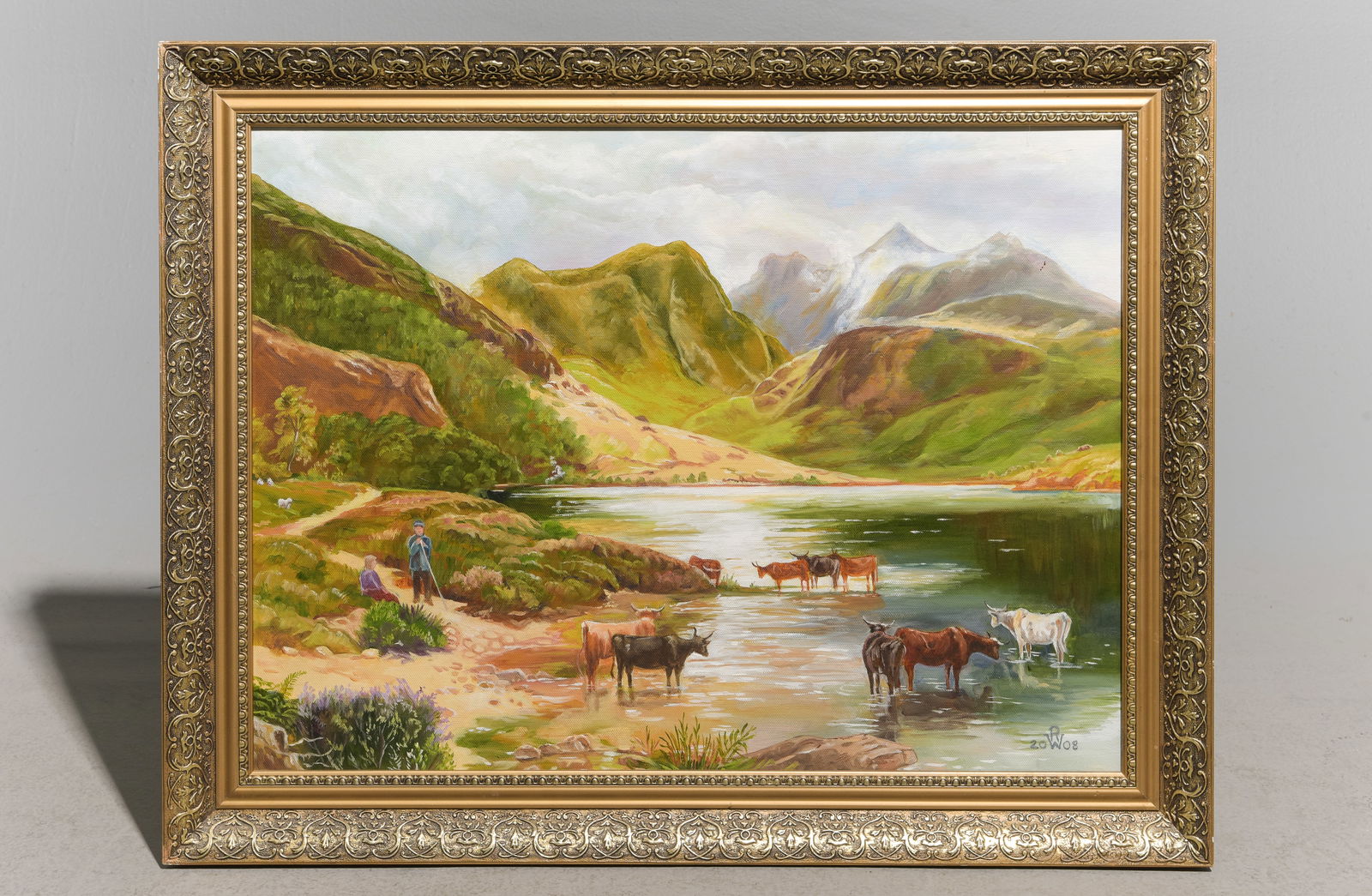 Framed Acrylic on Board Landscape - Cows (1 of 3)