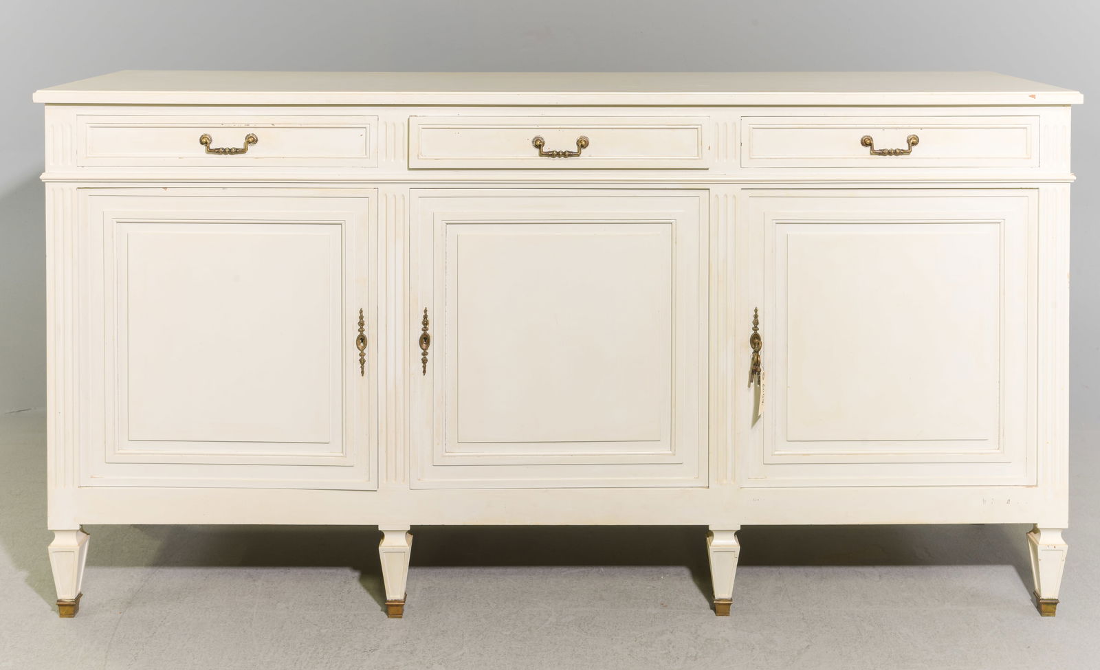 Louis XVI Style Painted Cherry Sideboard: French Louis XVI Style Painted Cherry Sideboard / Enfilade - 40.75 in tall x 78.5 x 20