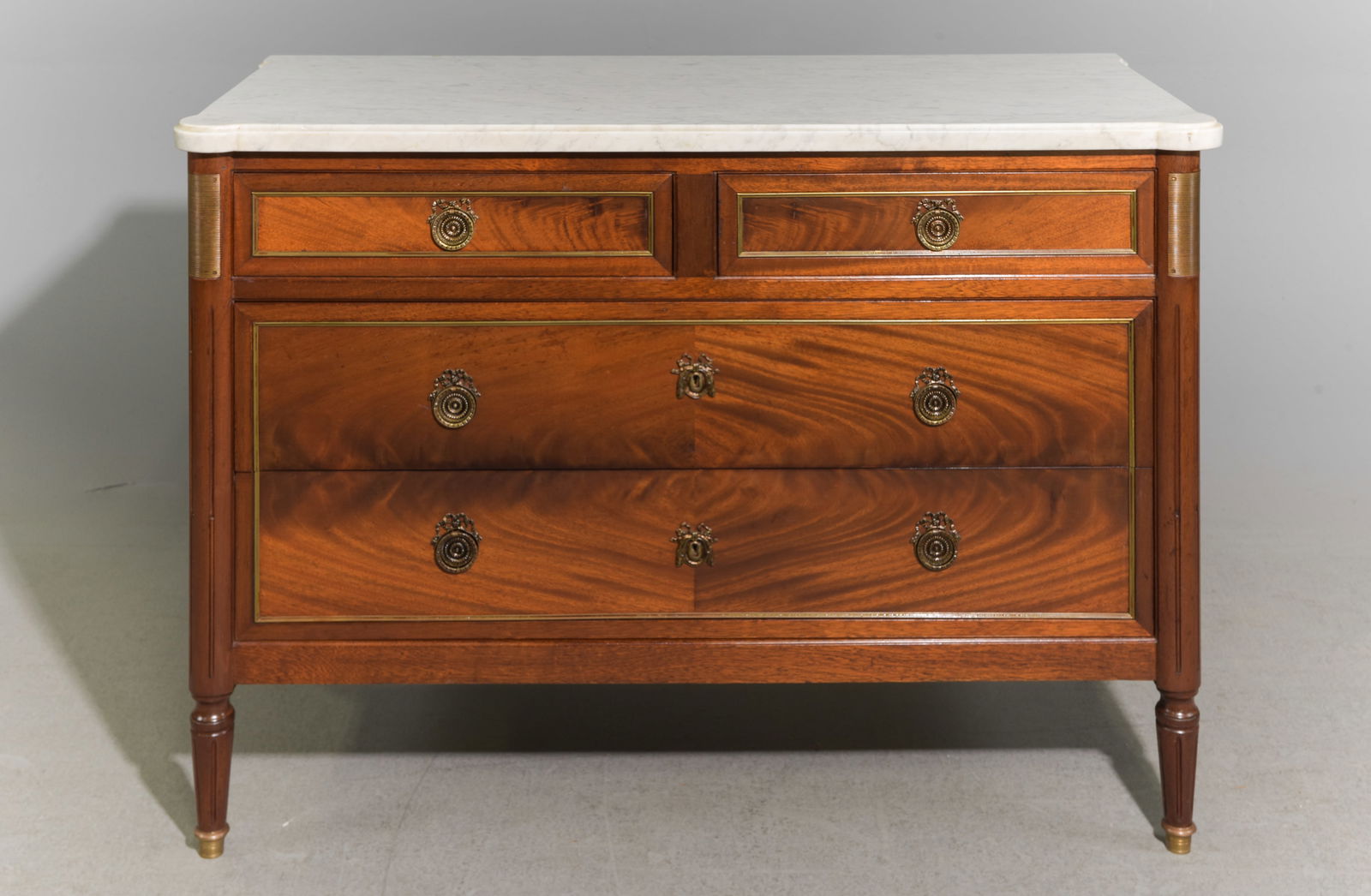 Louis XVI Style Mahogany White Marble Top Chest (1 of 5)
