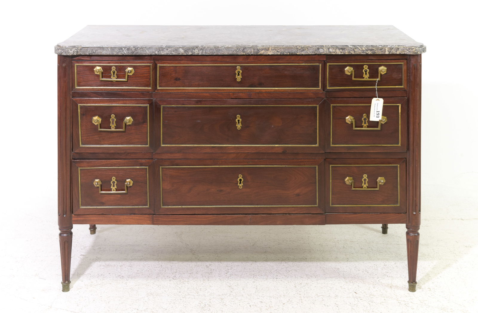 Louis XVI Style Mahogany Marble Top Chest: French Louis XVI Style Mahogany Marble Top Chest - 34.5 in tall x 50.5 x 22.5