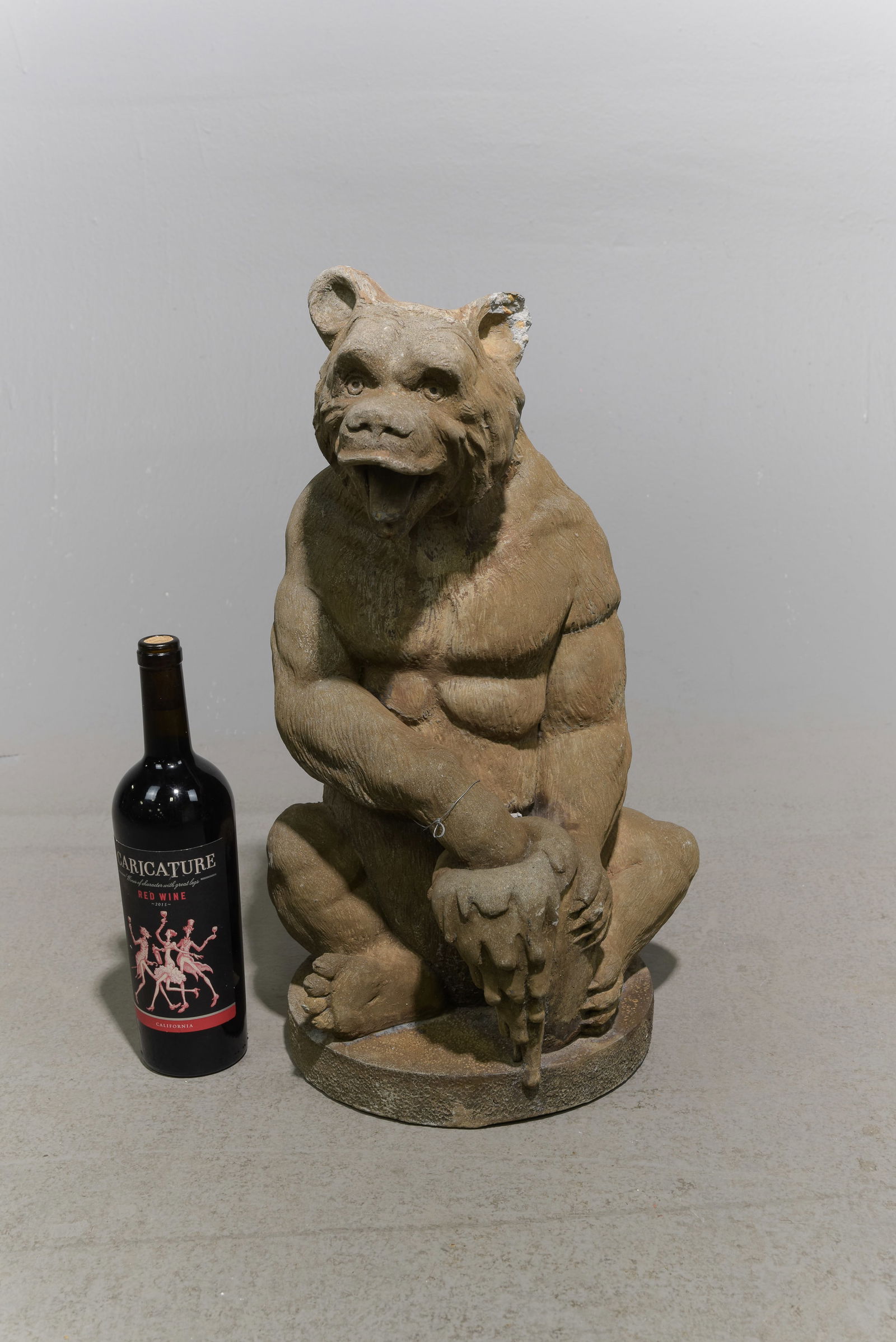 Cast Stone / Concrete Bear with Honey Jar: Cast Stone / Concrete Bear with Honey Jar - 21 in tall x 12 x 12