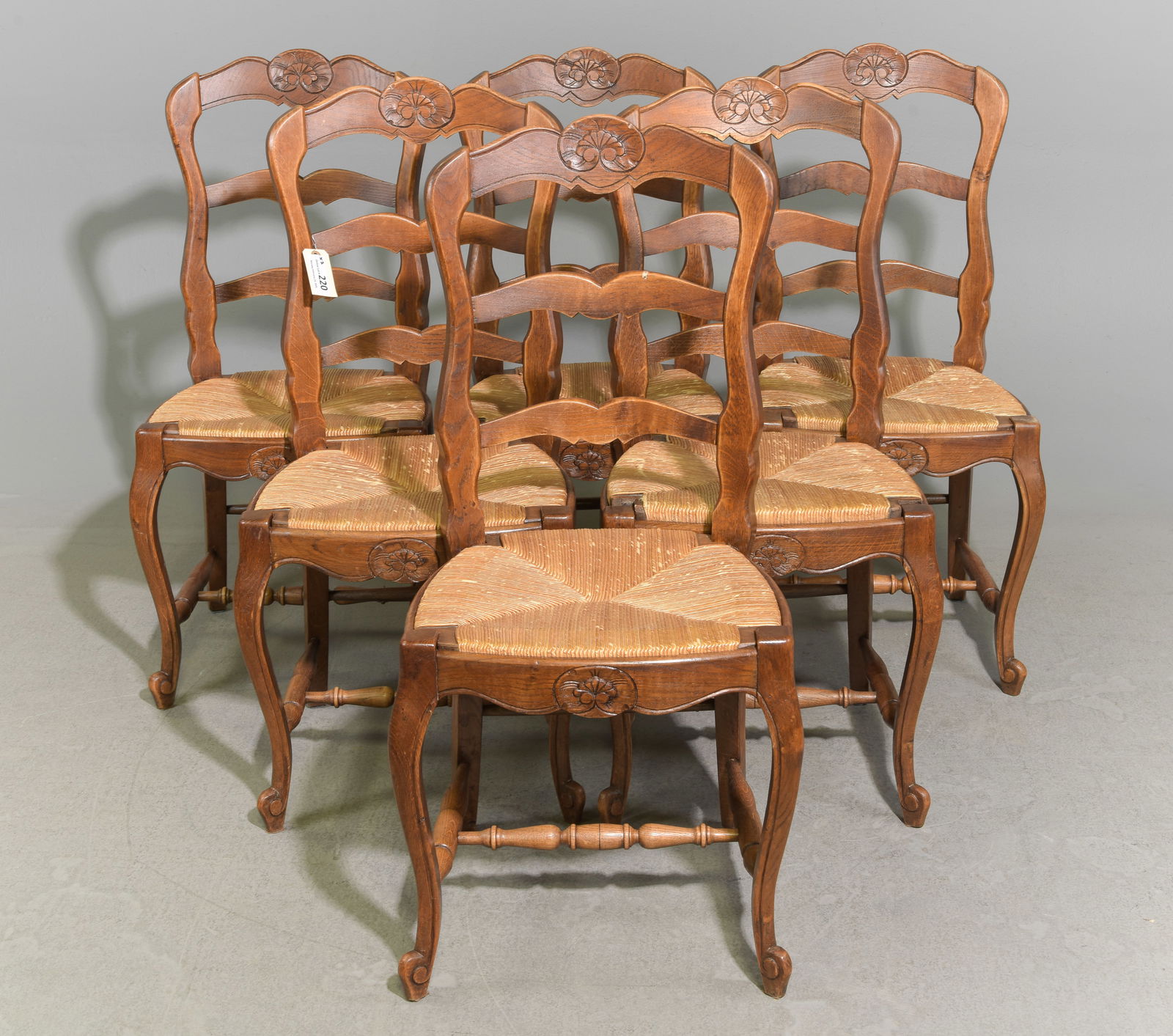 Louis XV Style Set of 6 Oak Rush Seat Chairs (1 of 5)