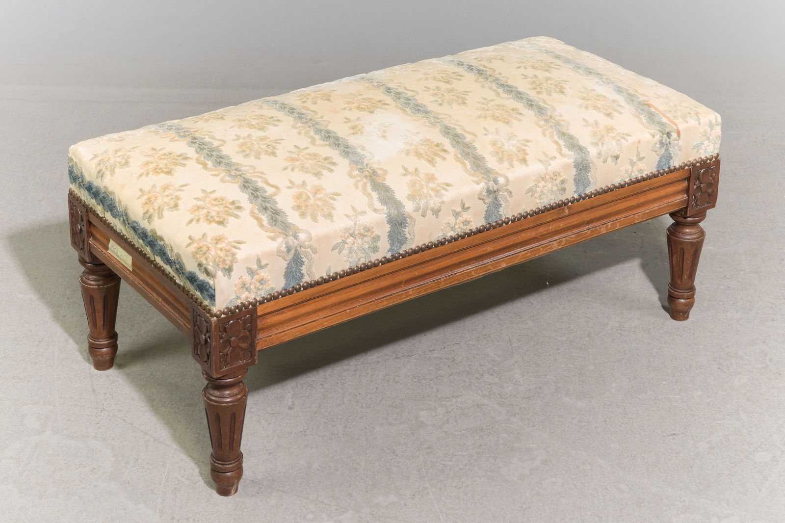 French Walnut Upholstered Stool (1 of 3)