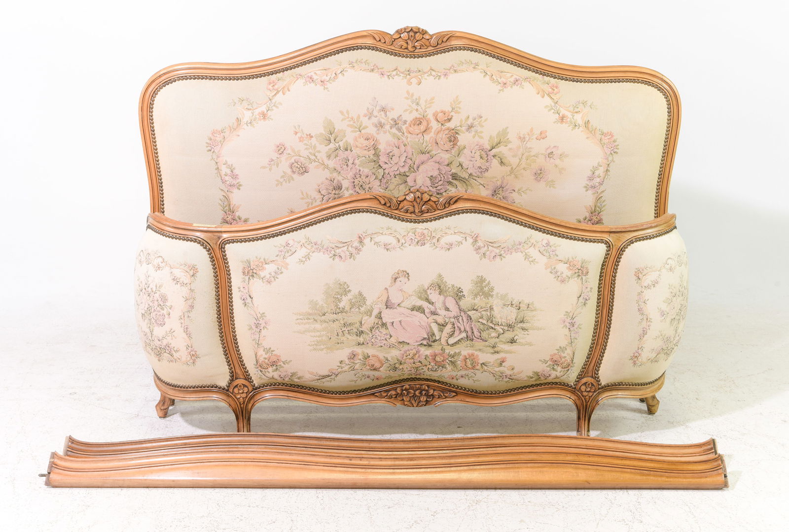 Louis XV Style Upholstered Bed with Rails (1 of 5)