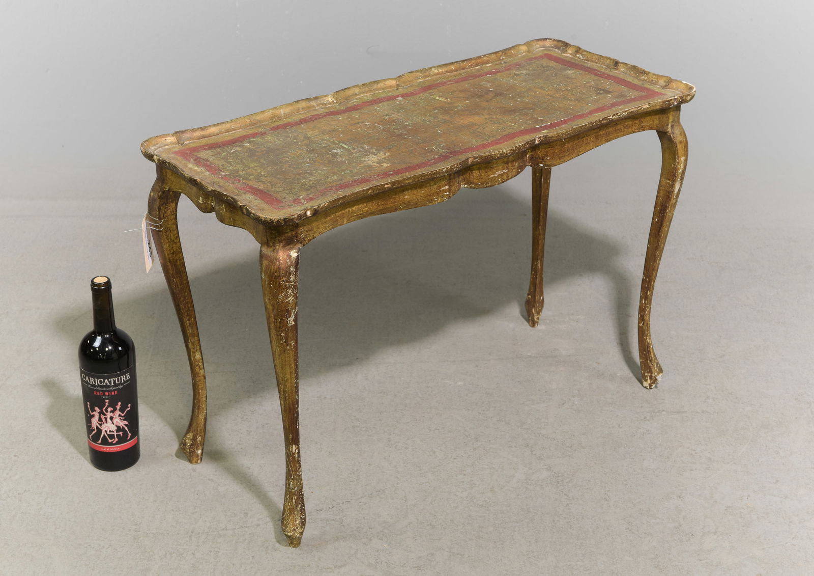 Florentine Red & Gold Occasional Table: Florentine Red & Gold Occasional Table - 20 in tall x 30 x 13