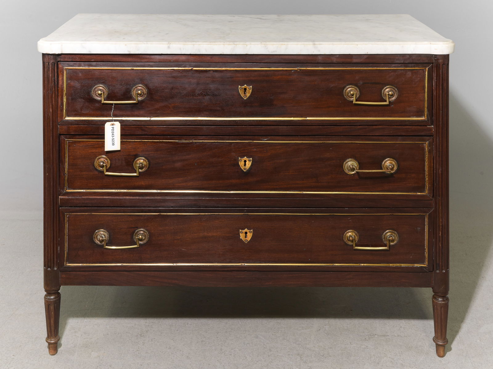 Louis XVI Style White Marble Top Mahogany Chest (1 of 6)