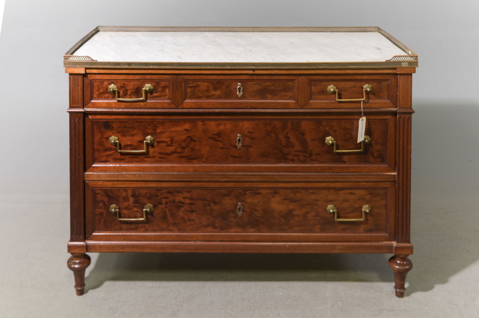 Louis XVI Style White Marble Top Chest with Gallery (1 of 5)