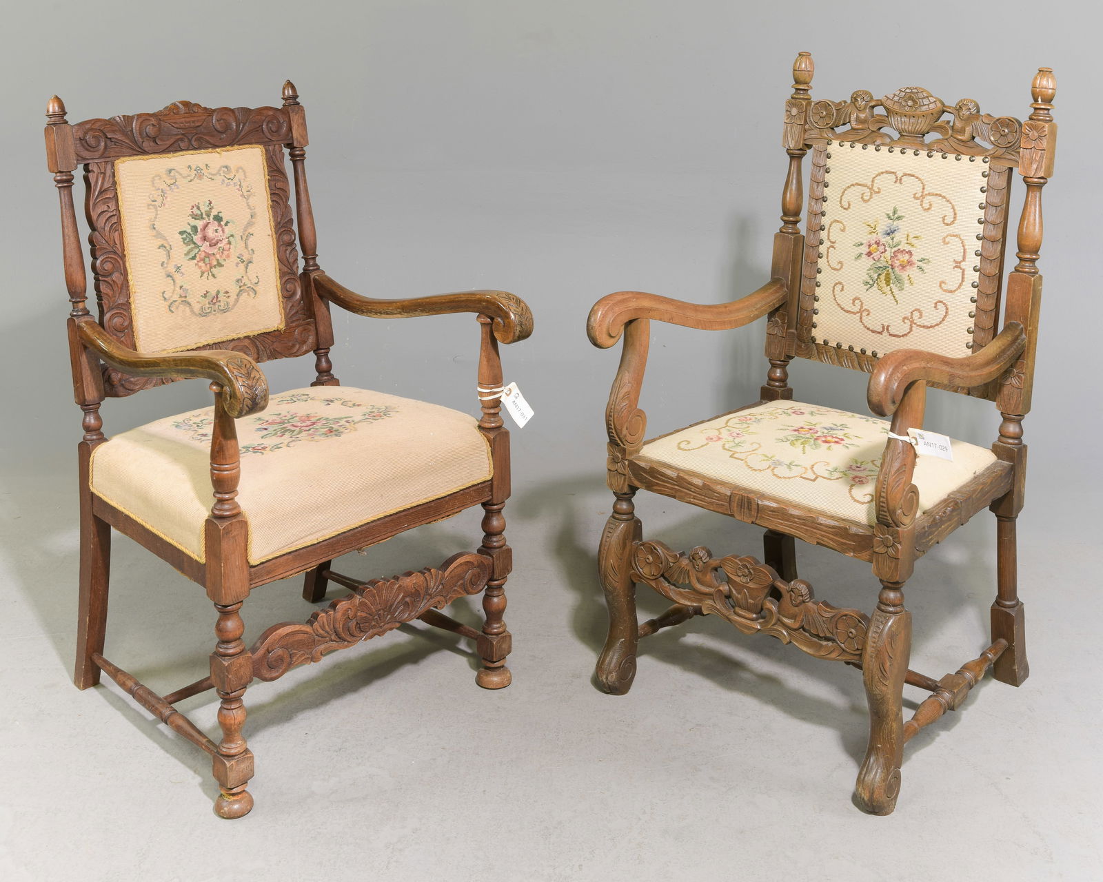 2 Renaissance Style Danish Oak Arm Chairs (1 of 4)