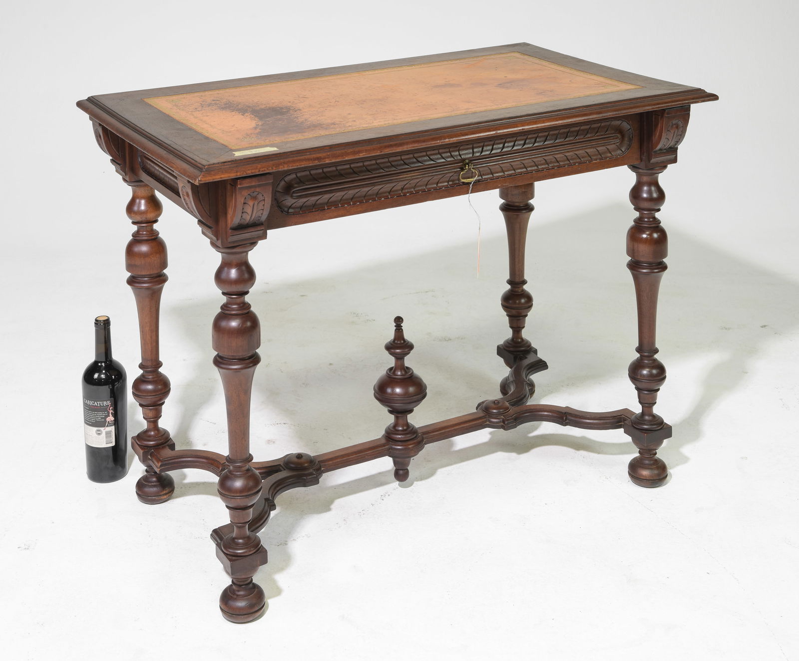 Henri II Style Walnut Leather Top Writing Table (1 of 5)